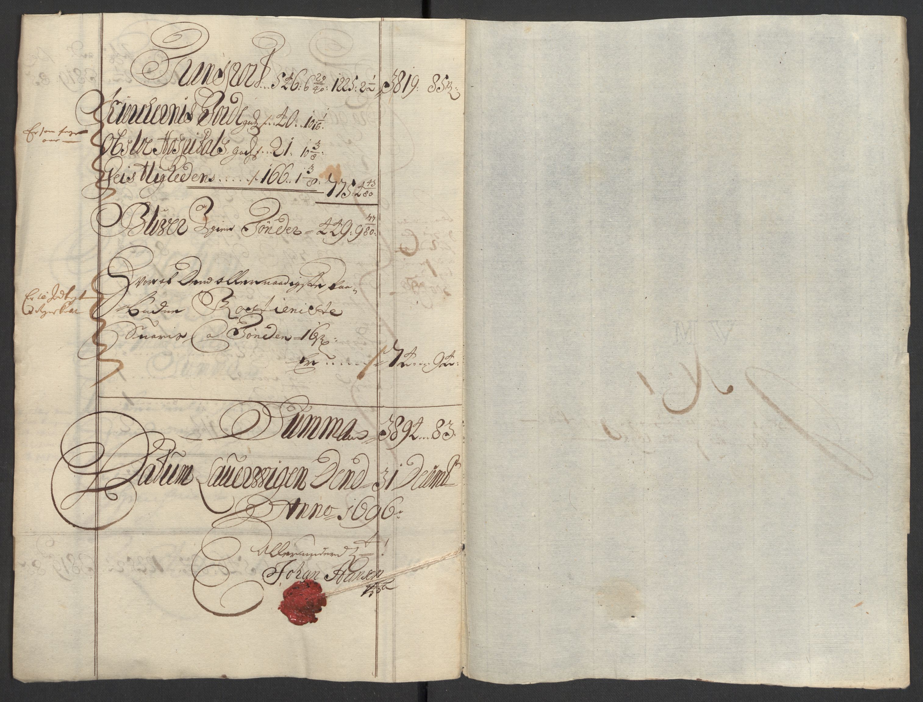 Rentekammeret inntil 1814, Reviderte regnskaper, Fogderegnskap, AV/RA-EA-4092/R33/L1975: Fogderegnskap Larvik grevskap, 1696-1697, p. 18