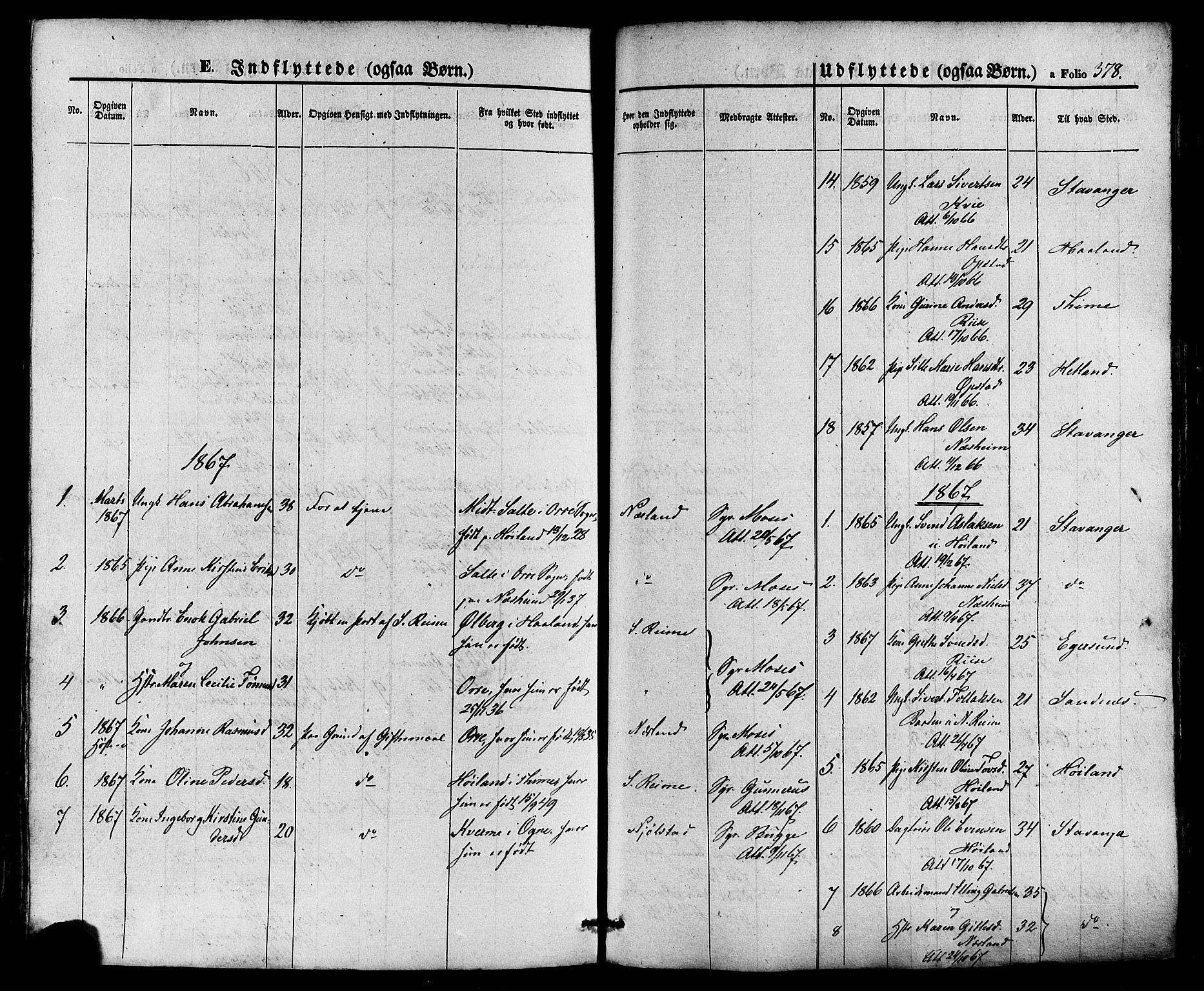 Hå sokneprestkontor, SAST/A-101801/001/30BA/L0008: Parish register (official) no. A 7, 1853-1878, p. 378
