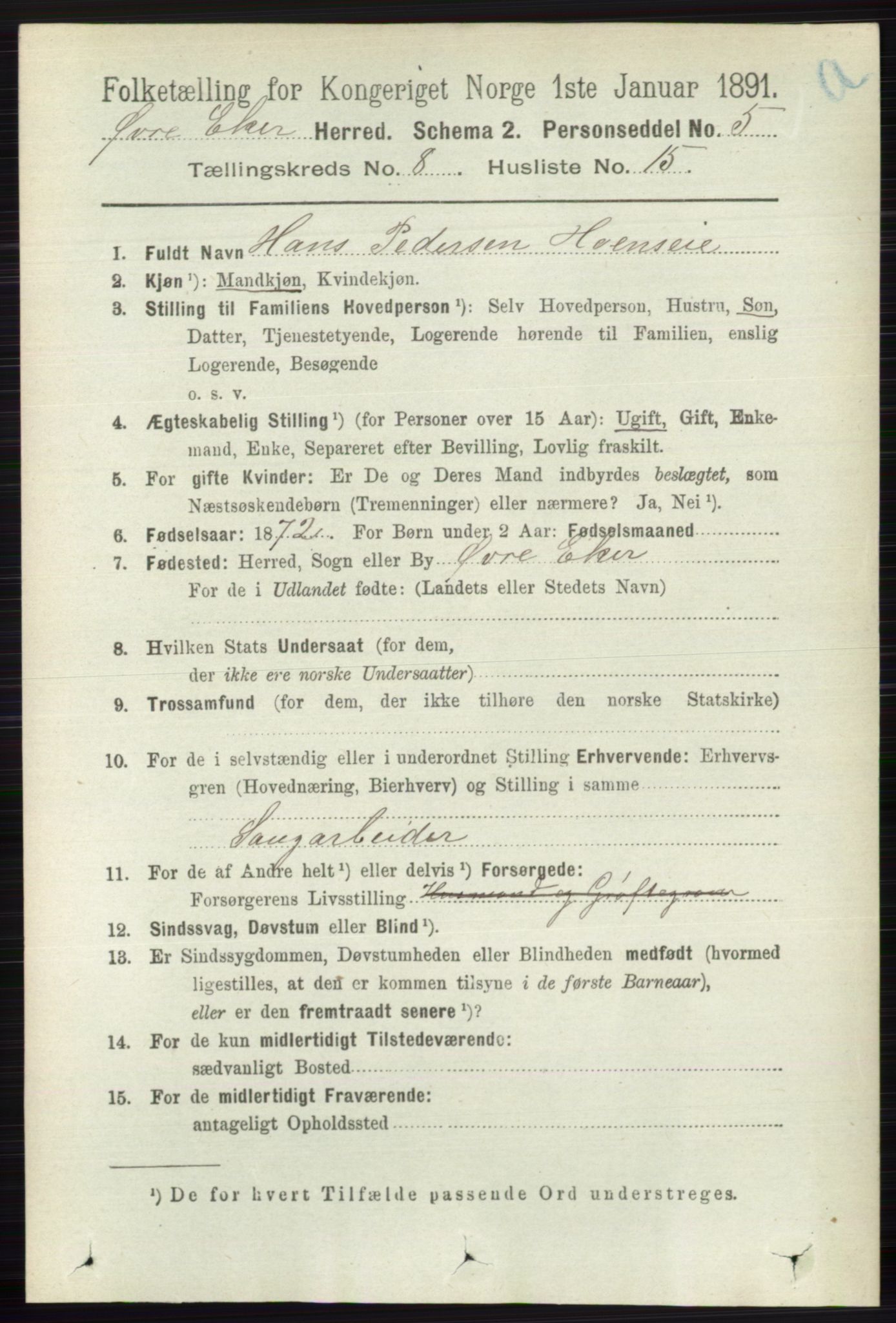 RA, 1891 census for 0624 Øvre Eiker, 1891, p. 3301