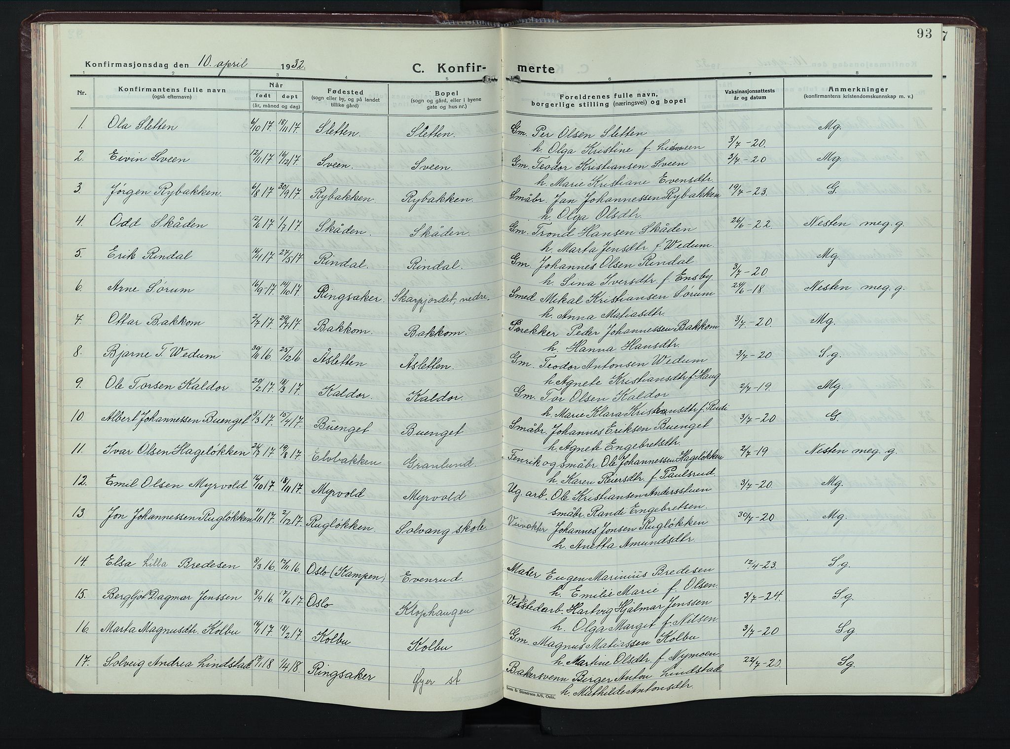 Øyer prestekontor, AV/SAH-PREST-084/H/Ha/Hab/L0008: Parish register (copy) no. 8, 1929-1947, p. 93