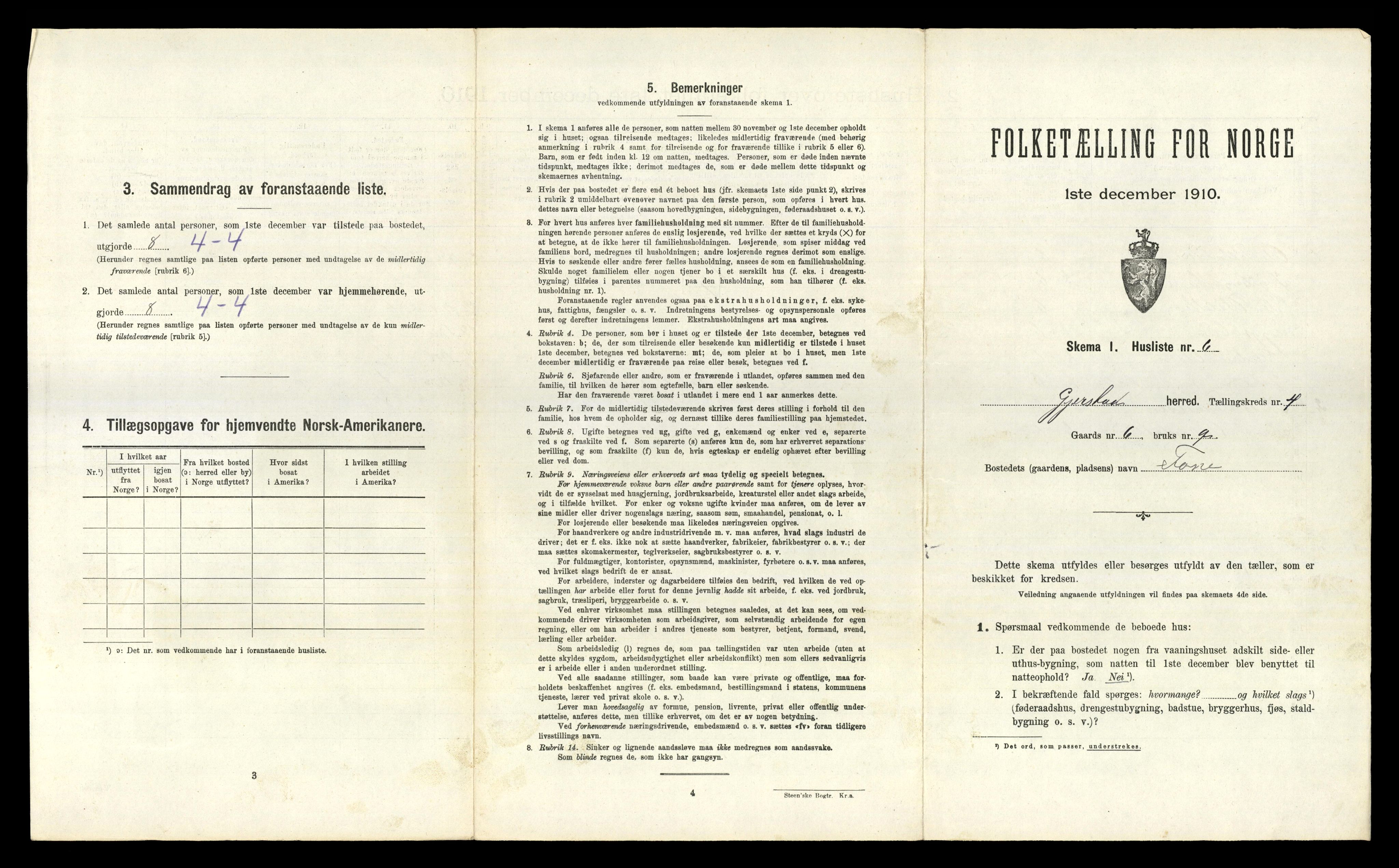 RA, 1910 census for Gjerstad, 1910, p. 237