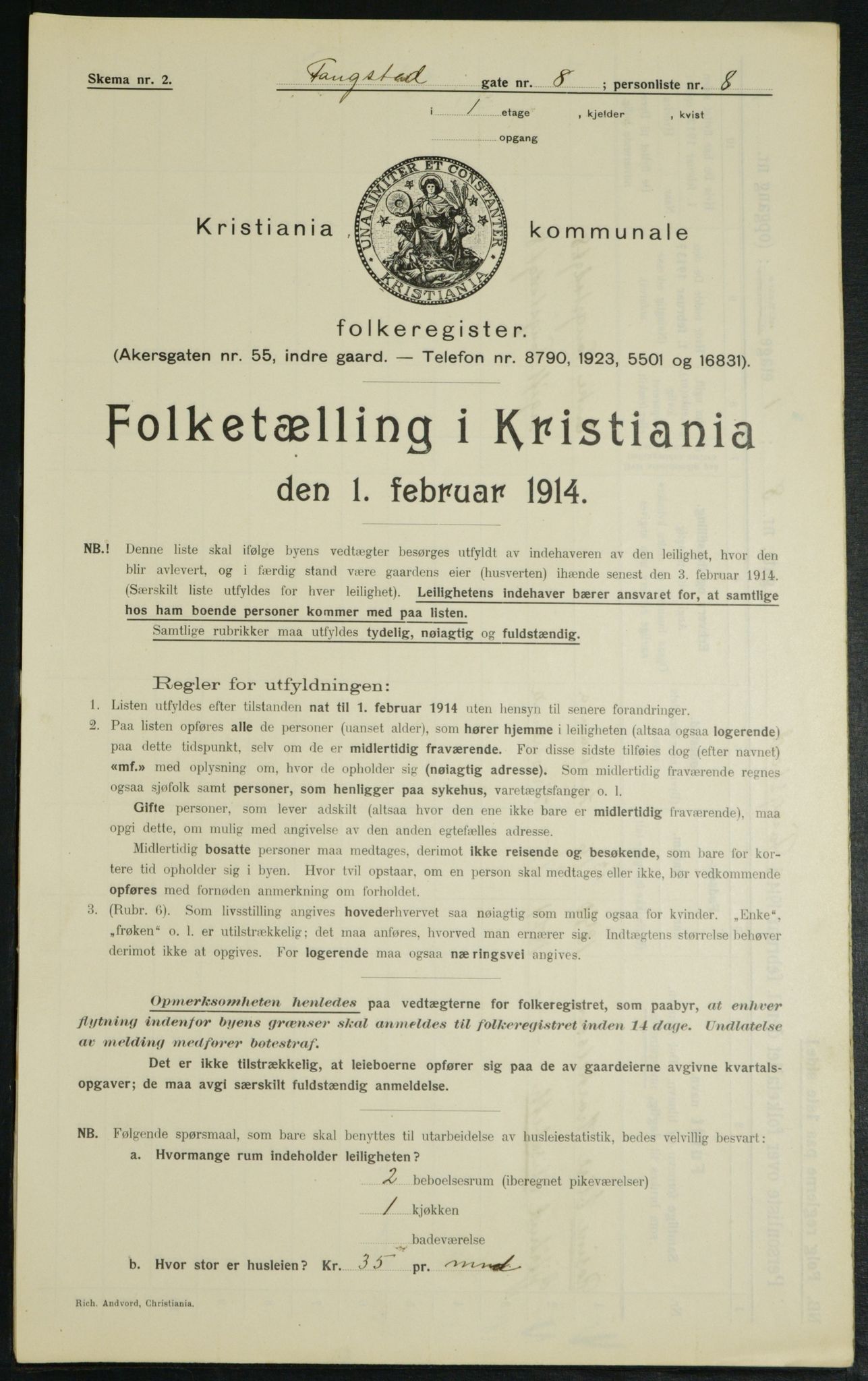 OBA, Municipal Census 1914 for Kristiania, 1914, p. 25457