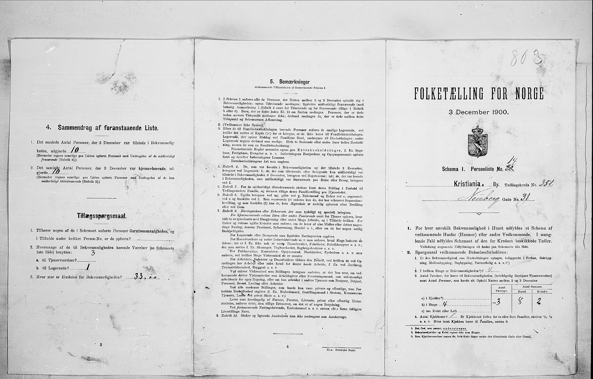 SAO, 1900 census for Kristiania, 1900, p. 63452