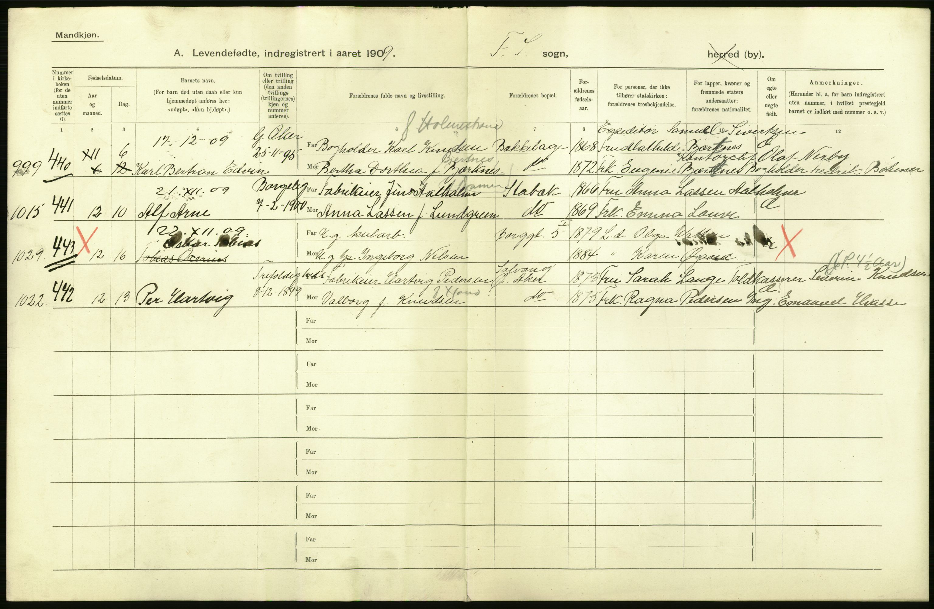 Statistisk sentralbyrå, Sosiodemografiske emner, Befolkning, AV/RA-S-2228/D/Df/Dfa/Dfag/L0006: Kristiania: Levendefødte menn og kvinner., 1909, p. 6