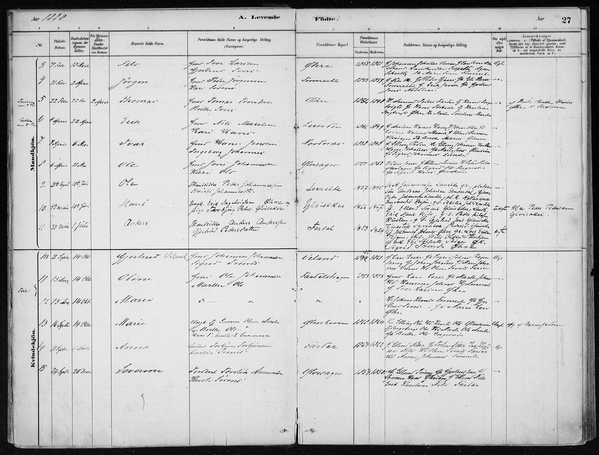 Sogndal sokneprestembete, SAB/A-81301/H/Haa/Haac/L0001: Parish register (official) no. C 1, 1878-1907, p. 27