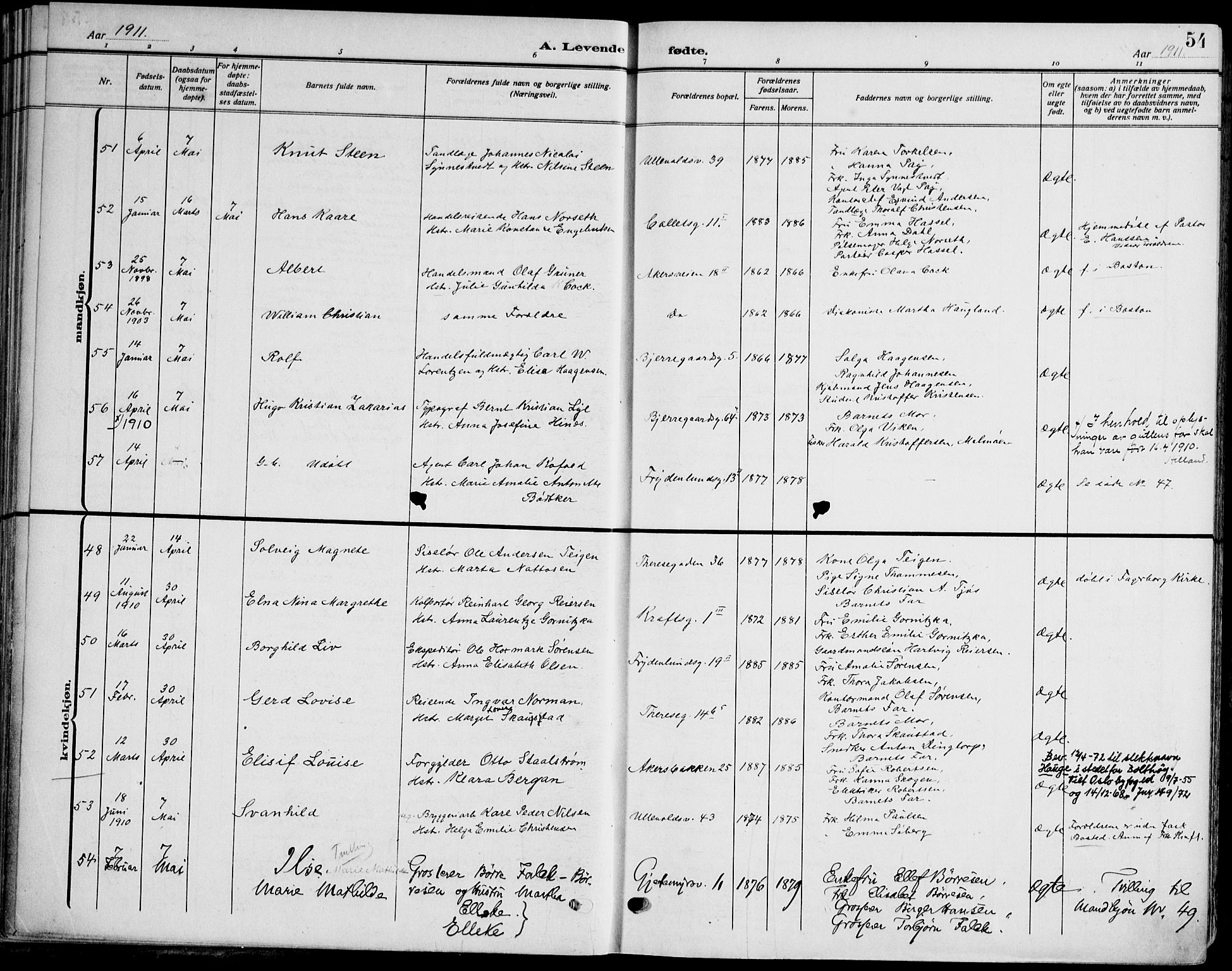 Gamle Aker prestekontor Kirkebøker, AV/SAO-A-10617a/F/L0014: Parish register (official) no. 14, 1909-1924, p. 54