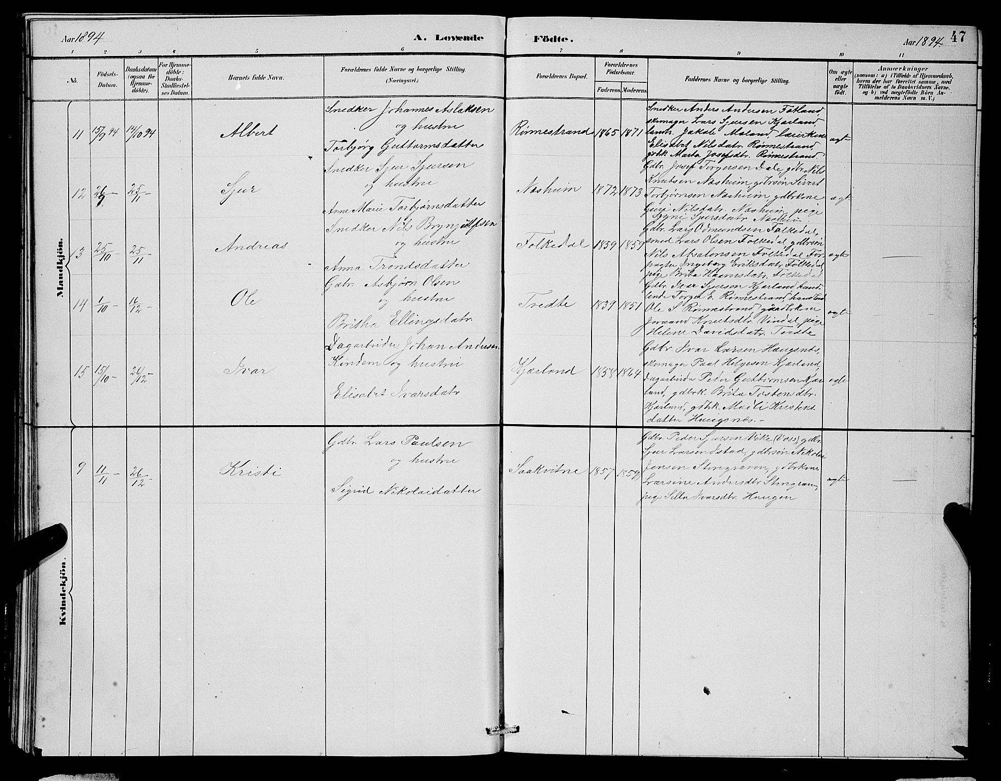 Ulvik sokneprestembete, SAB/A-78801/H/Hab: Parish register (copy) no. B 3, 1884-1901, p. 47
