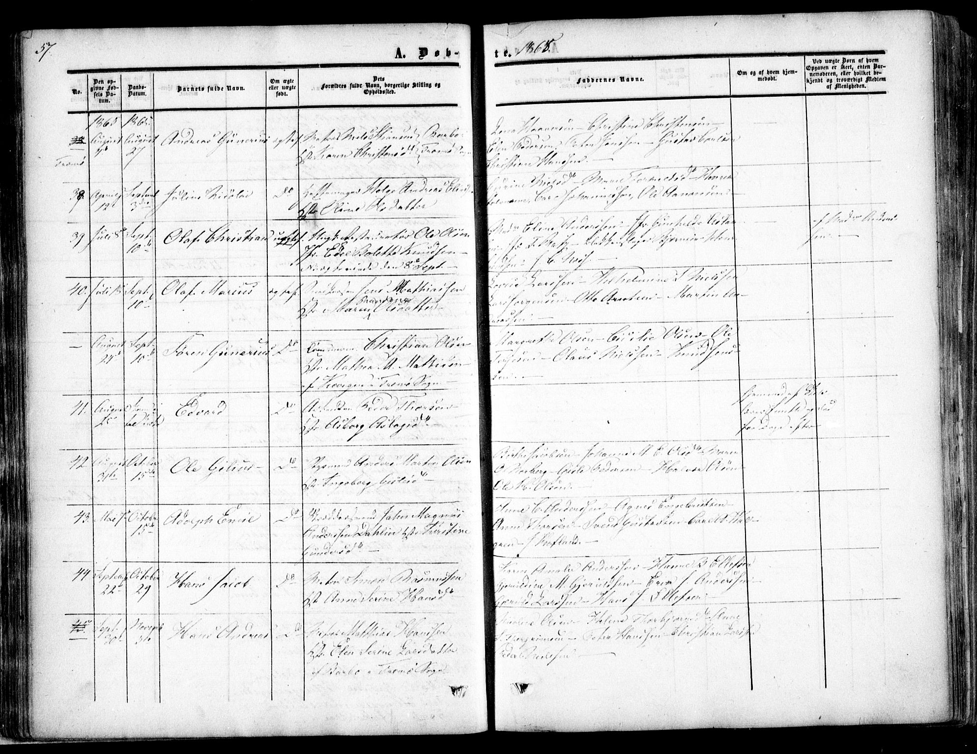 Arendal sokneprestkontor, Trefoldighet, SAK/1111-0040/F/Fa/L0006: Parish register (official) no. A 6, 1855-1868, p. 57