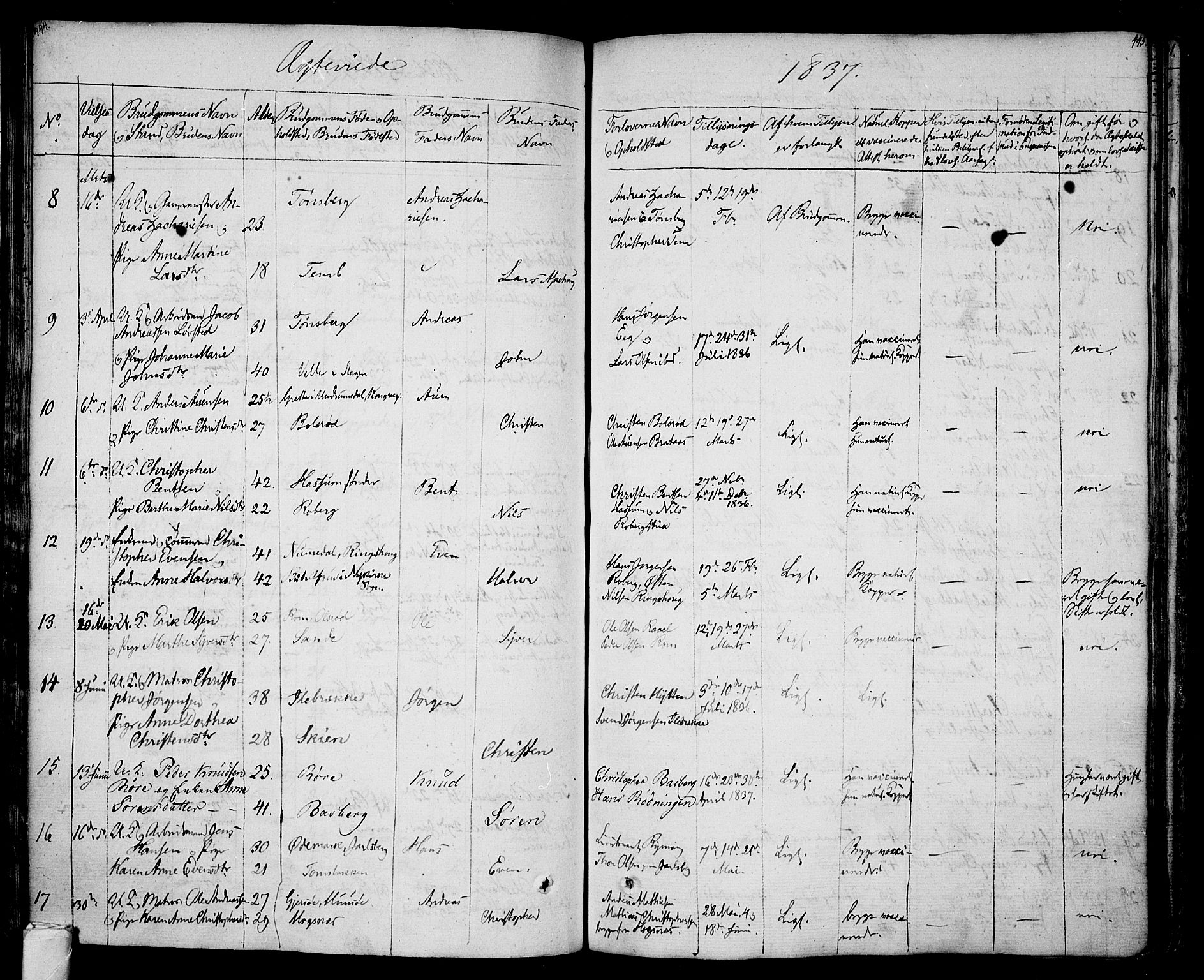 Sem kirkebøker, SAKO/A-5/F/Fa/L0005: Parish register (official) no. I 5, 1825-1842, p. 444-445