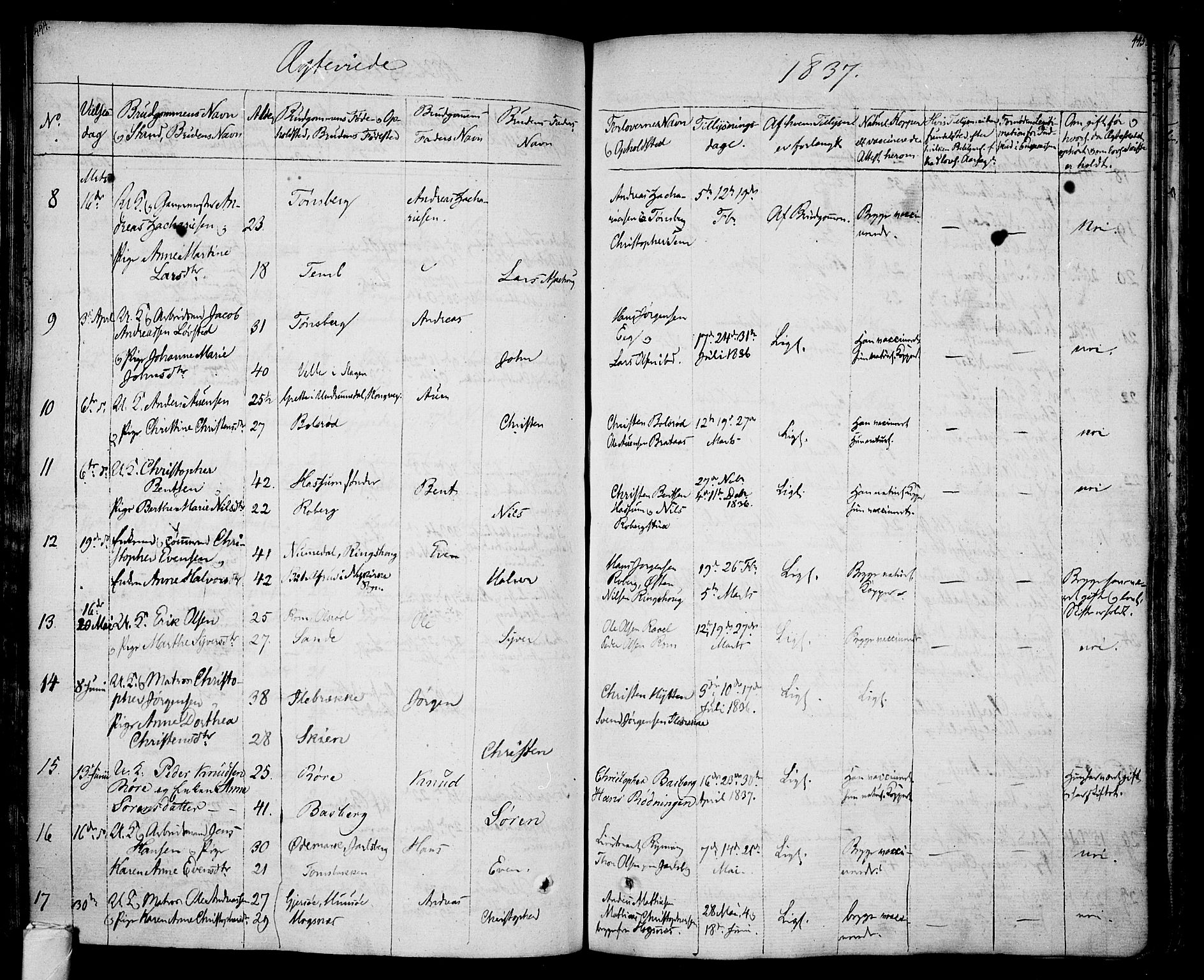 Sem kirkebøker, AV/SAKO-A-5/F/Fa/L0005: Parish register (official) no. I 5, 1825-1842, p. 444-445