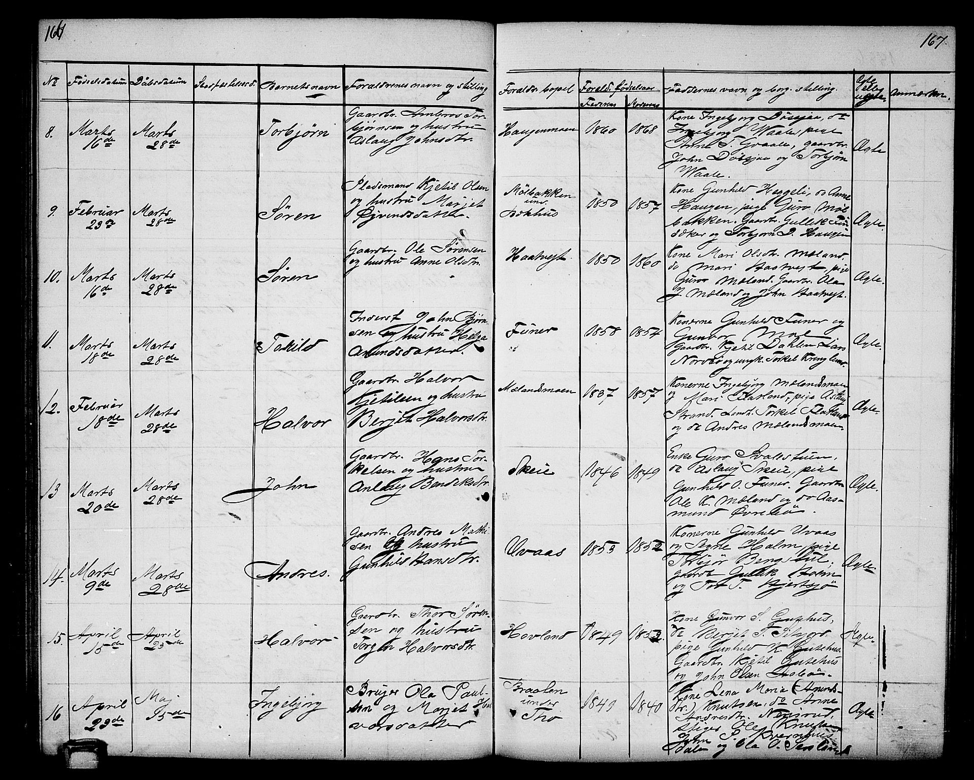 Hjartdal kirkebøker, SAKO/A-270/G/Ga/L0002: Parish register (copy) no. I 2, 1854-1888, p. 166-167