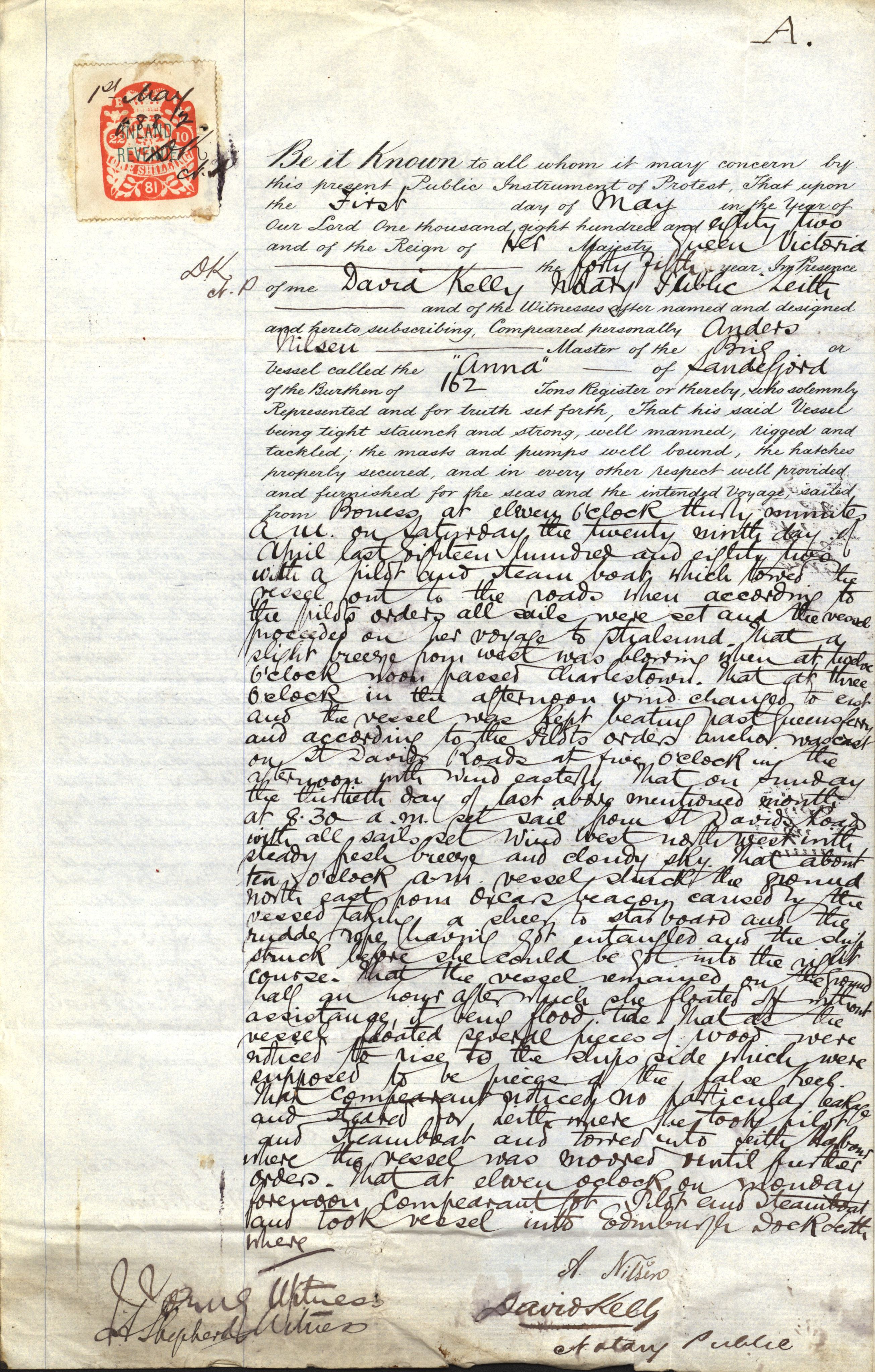 Pa 63 - Østlandske skibsassuranceforening, VEMU/A-1079/G/Ga/L0014/0012: Havaridokumenter / Sophie, Andover, Alliance, Anna, 1882, p. 22