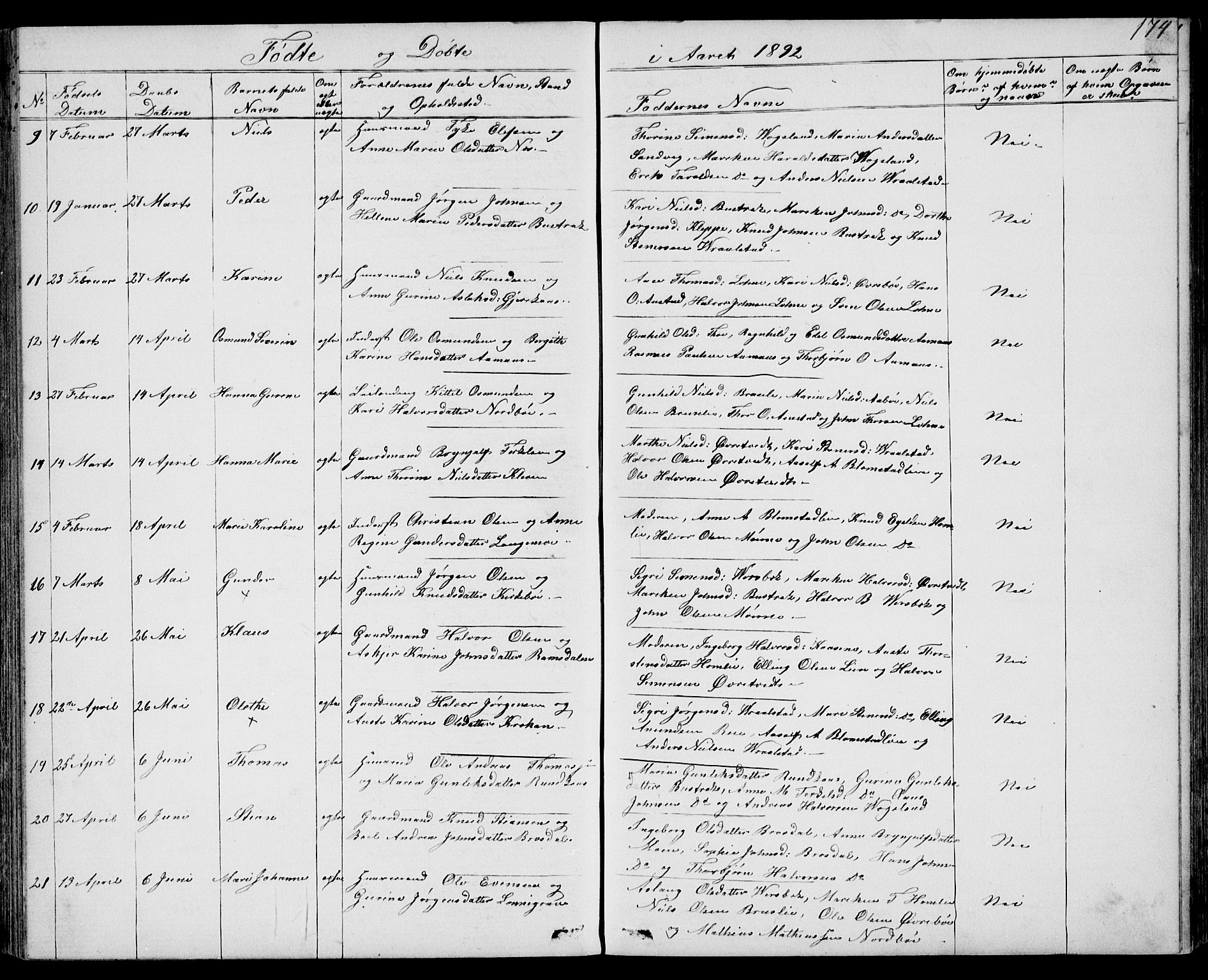 Drangedal kirkebøker, SAKO/A-258/G/Gb/L0001: Parish register (copy) no. II 1, 1856-1894, p. 174