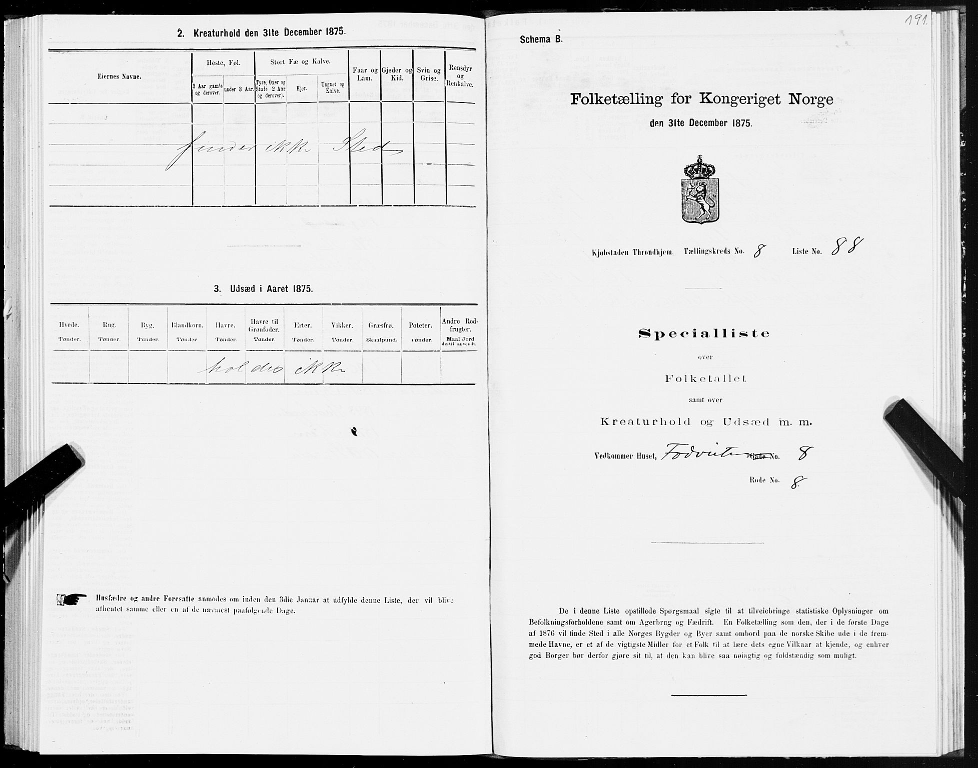 SAT, 1875 census for 1601 Trondheim, 1875, p. 5191