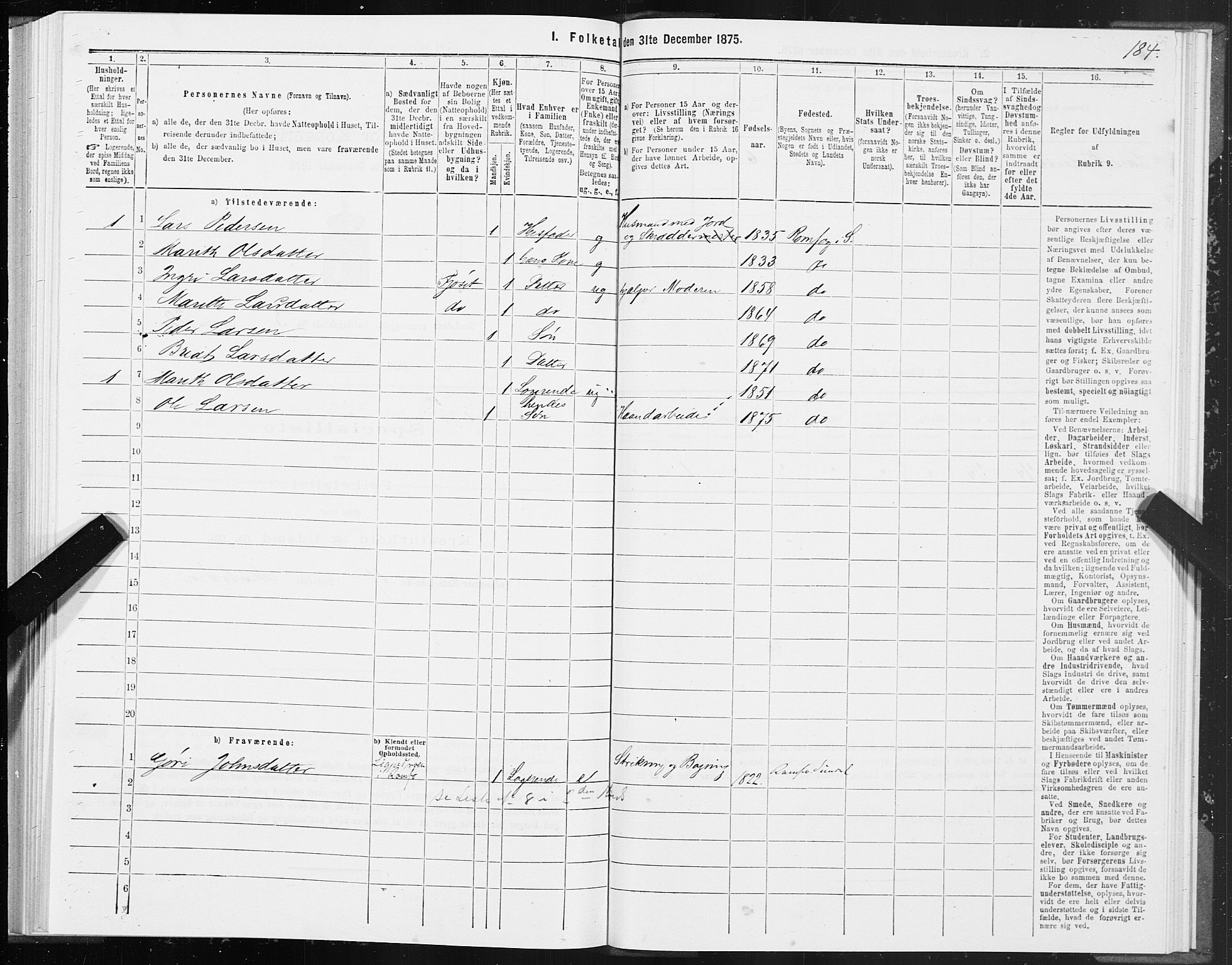 SAT, 1875 census for 1563P Sunndal, 1875, p. 1184