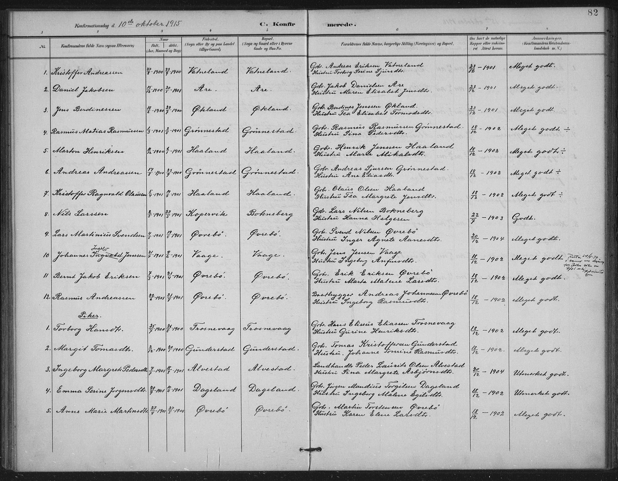 Tysvær sokneprestkontor, AV/SAST-A -101864/H/Ha/Haa/L0009: Parish register (official) no. A 9, 1898-1925, p. 82