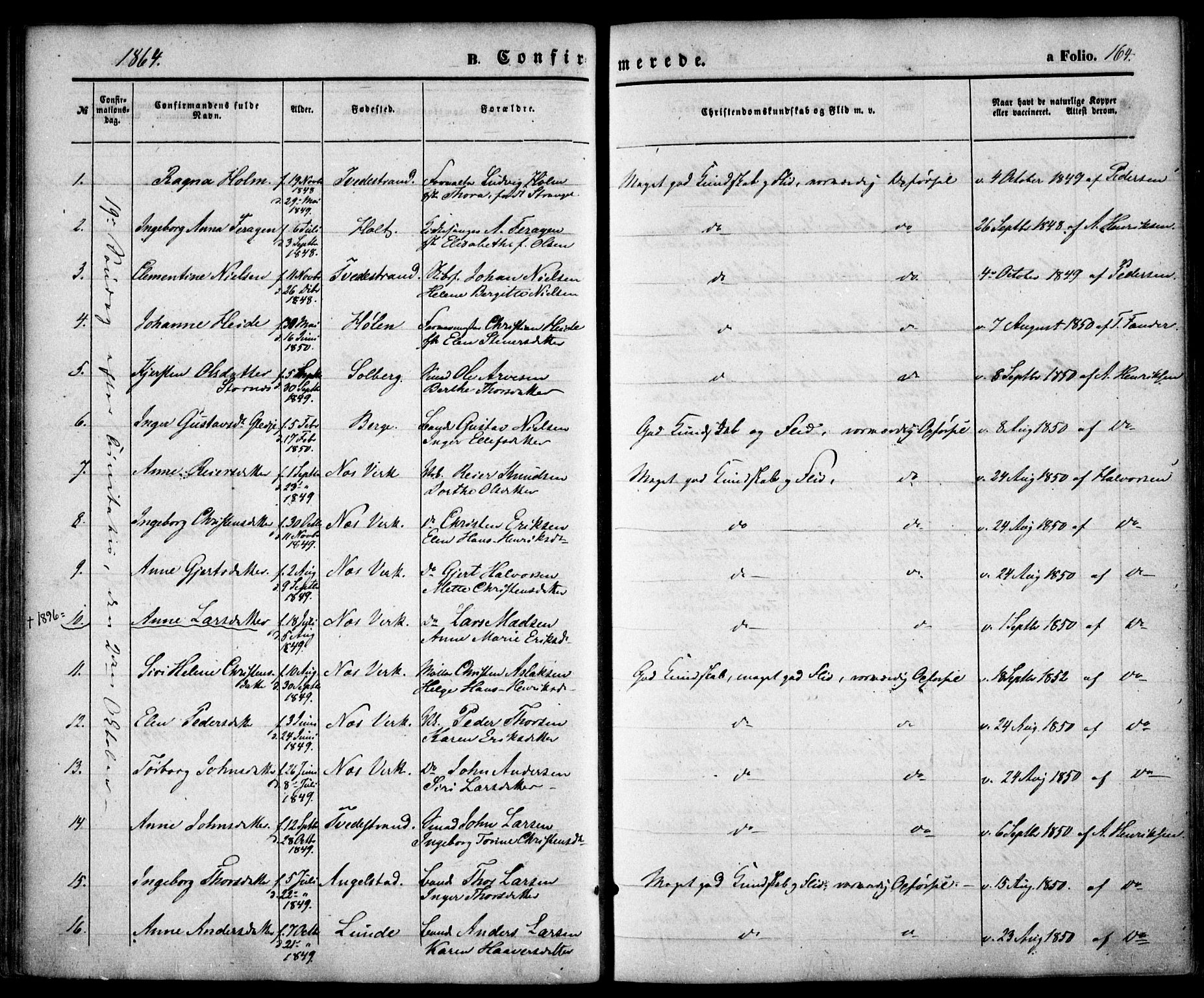 Holt sokneprestkontor, AV/SAK-1111-0021/F/Fa/L0009: Parish register (official) no. A 9, 1861-1871, p. 164