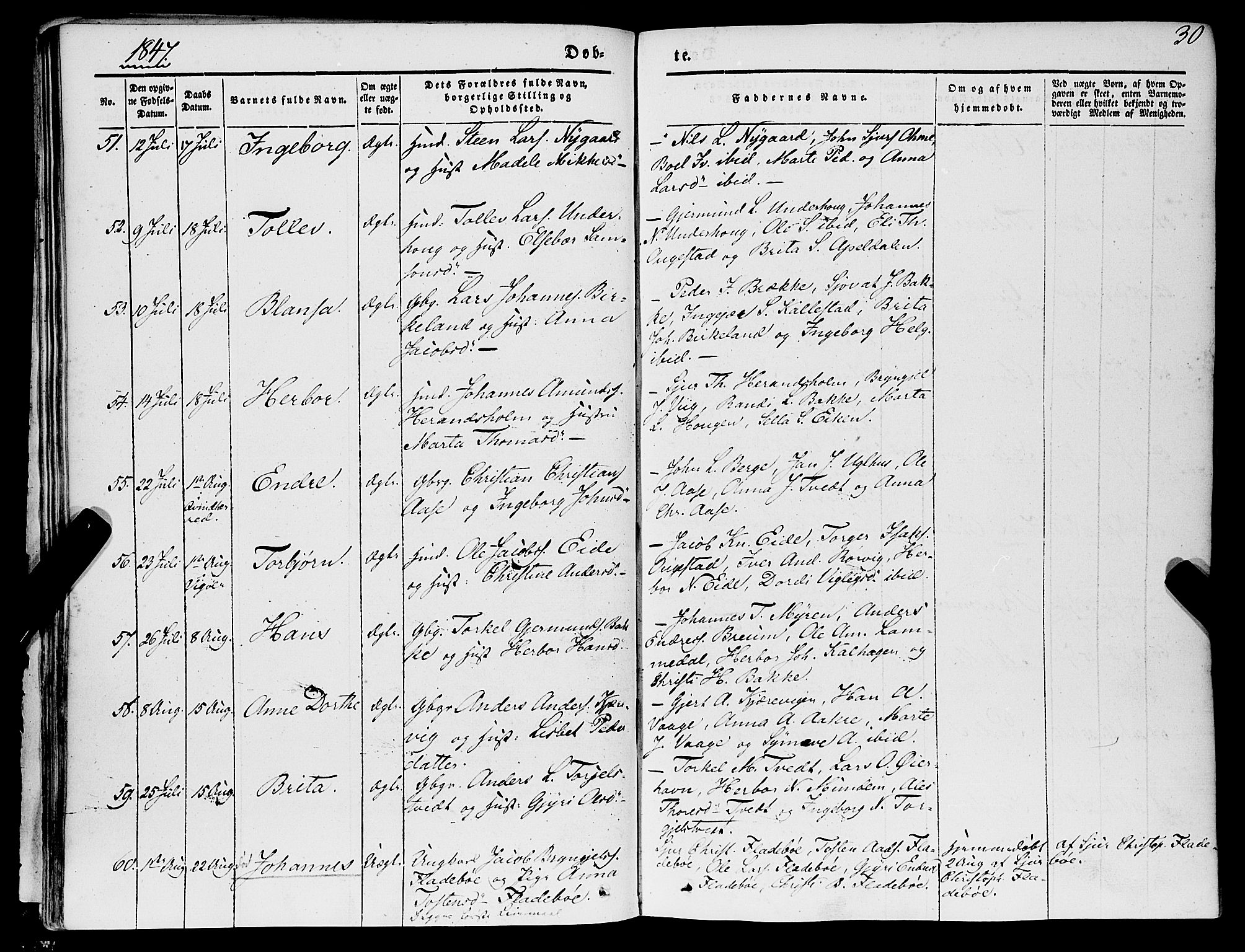 Strandebarm sokneprestembete, AV/SAB-A-78401/H/Haa: Parish register (official) no. A 7, 1844-1872, p. 30