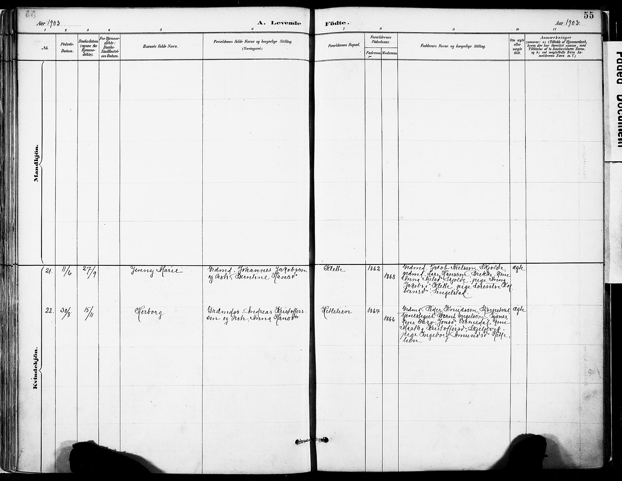 Tysnes sokneprestembete, AV/SAB-A-78601/H/Haa: Parish register (official) no. C 1, 1887-1912, p. 55