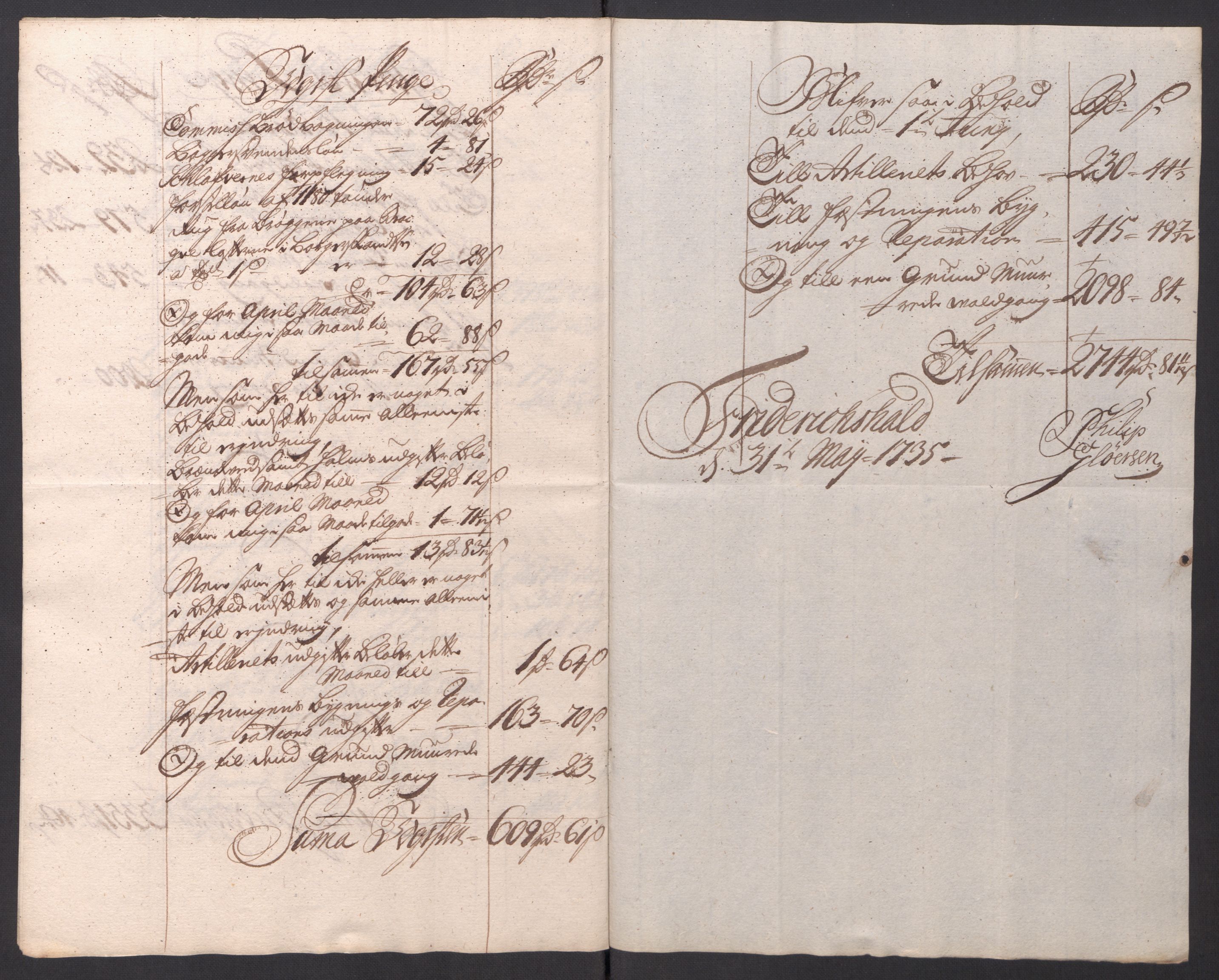 Kommanderende general (KG I) med Det norske krigsdirektorium, RA/EA-5419/D/L0154: Fredriksten festning: Brev, inventarfortegnelser og regnskapsekstrakter, 1730-1739, p. 394