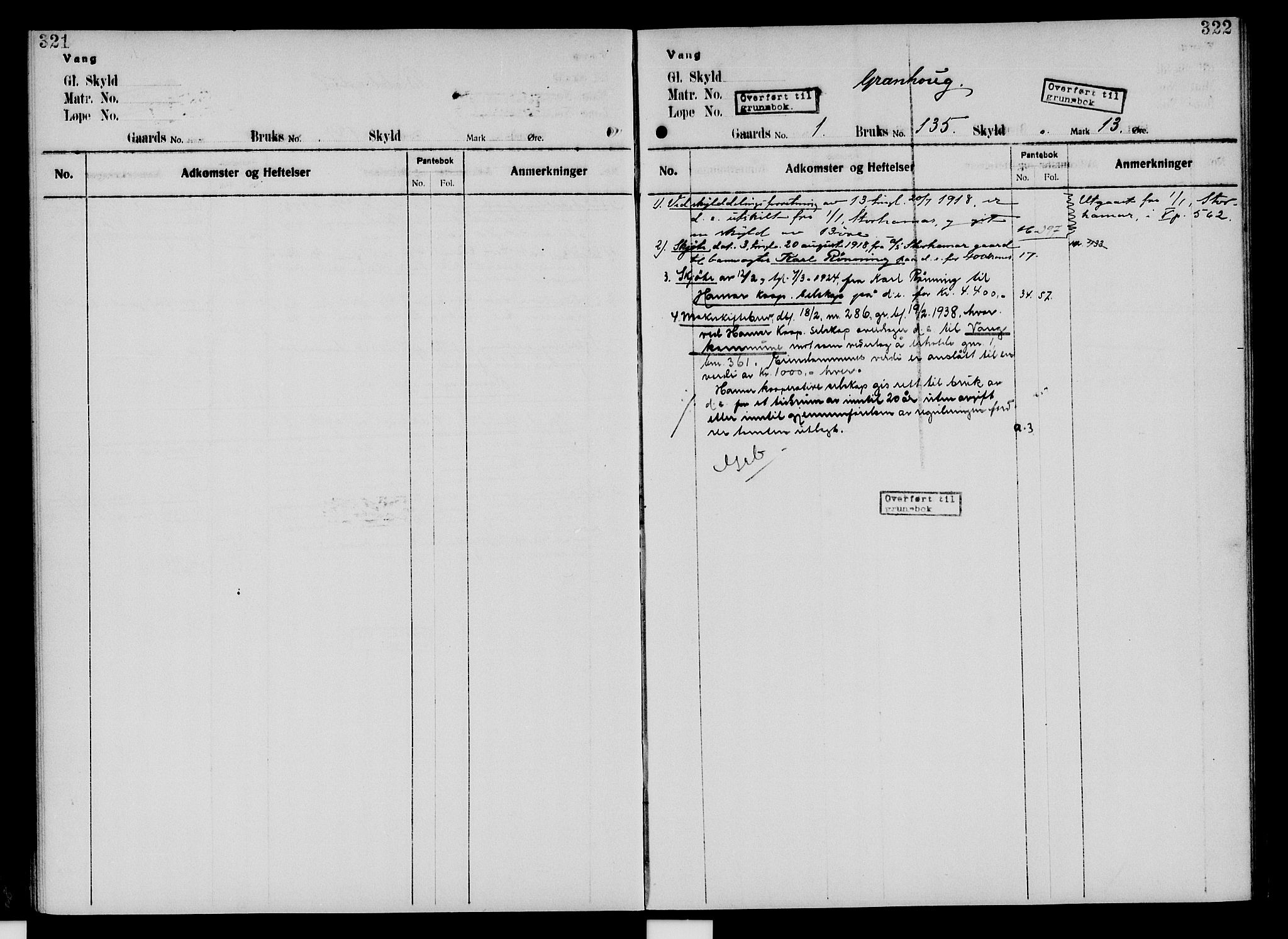 Nord-Hedmark sorenskriveri, SAH/TING-012/H/Ha/Had/Hade/L0005: Mortgage register no. 4.5, 1916-1940, p. 321-322