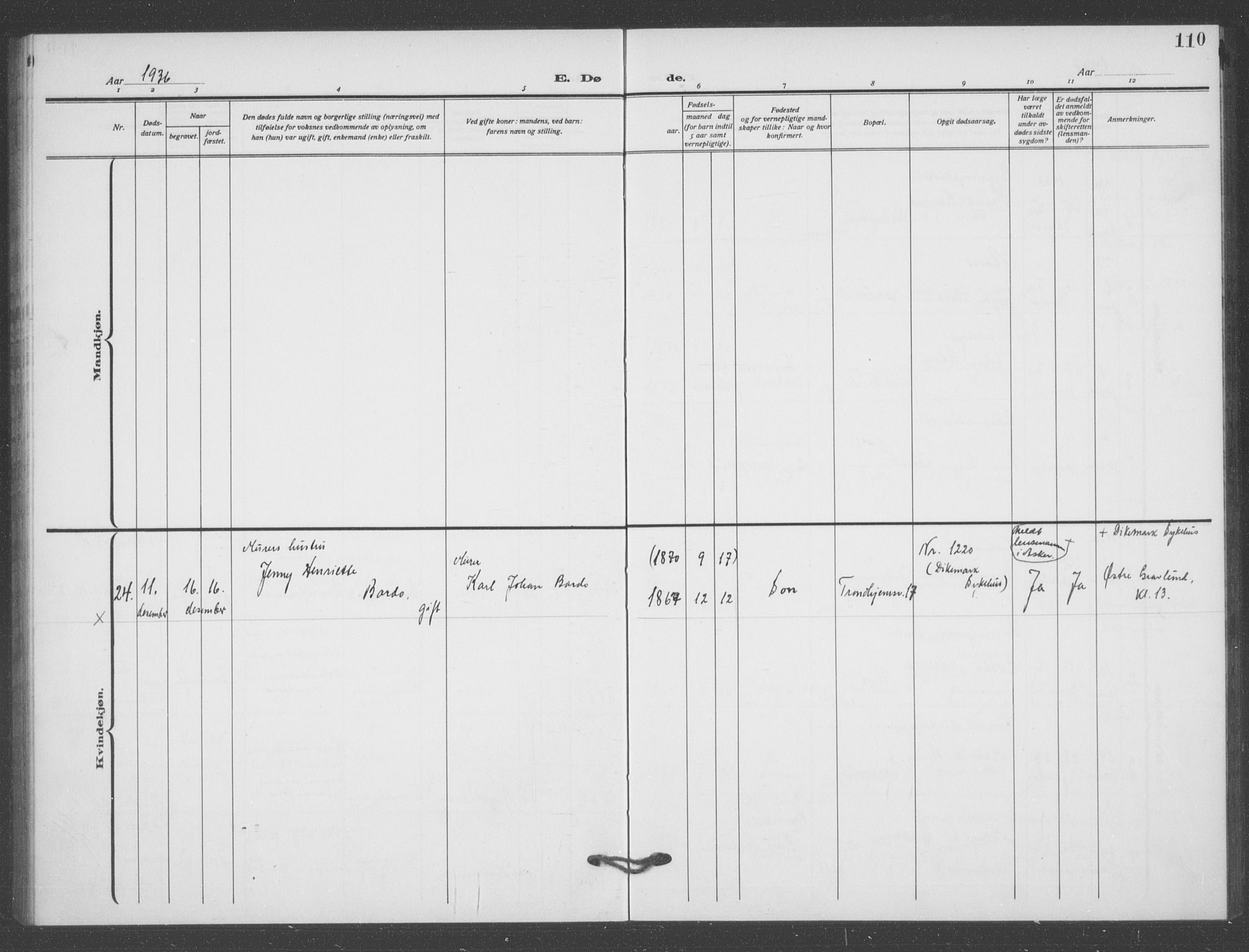 Matteus prestekontor Kirkebøker, AV/SAO-A-10870/F/Fa/L0004: Parish register (official) no. 4, 1917-1938, p. 110