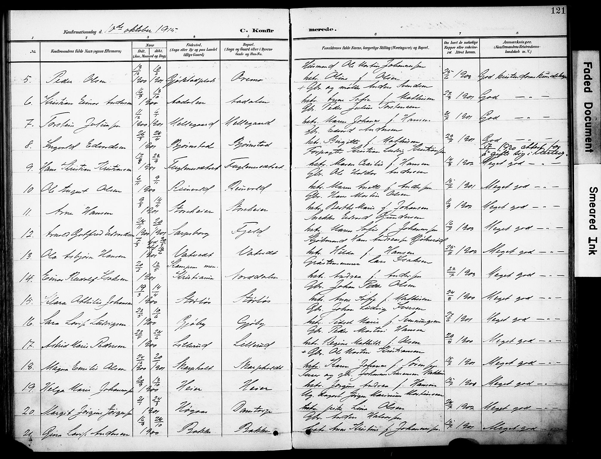 Rakkestad prestekontor Kirkebøker, AV/SAO-A-2008/F/Fb/L0002: Parish register (official) no. II 2, 1900-1920, p. 121