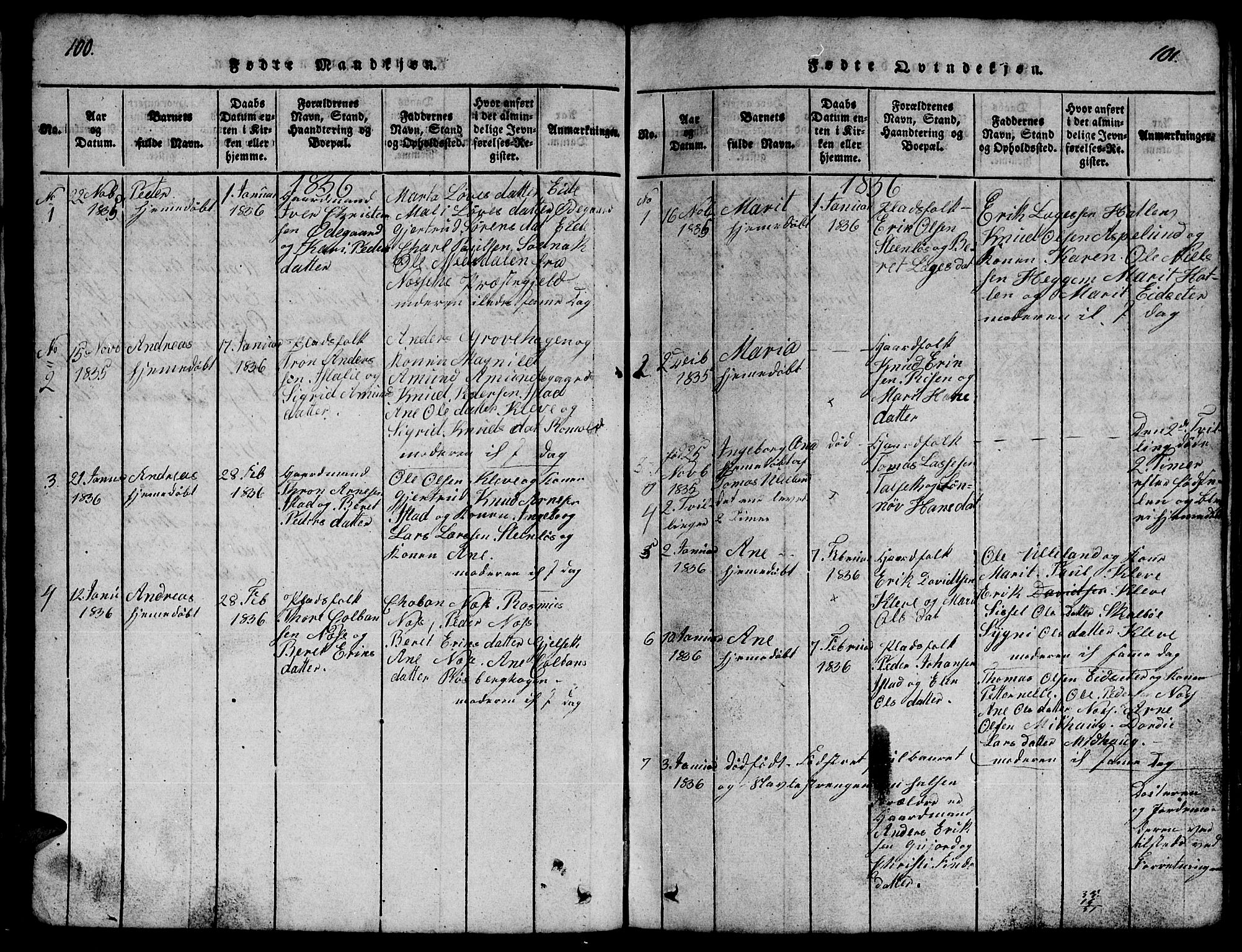 Ministerialprotokoller, klokkerbøker og fødselsregistre - Møre og Romsdal, AV/SAT-A-1454/557/L0683: Parish register (copy) no. 557C01, 1818-1862, p. 100-101