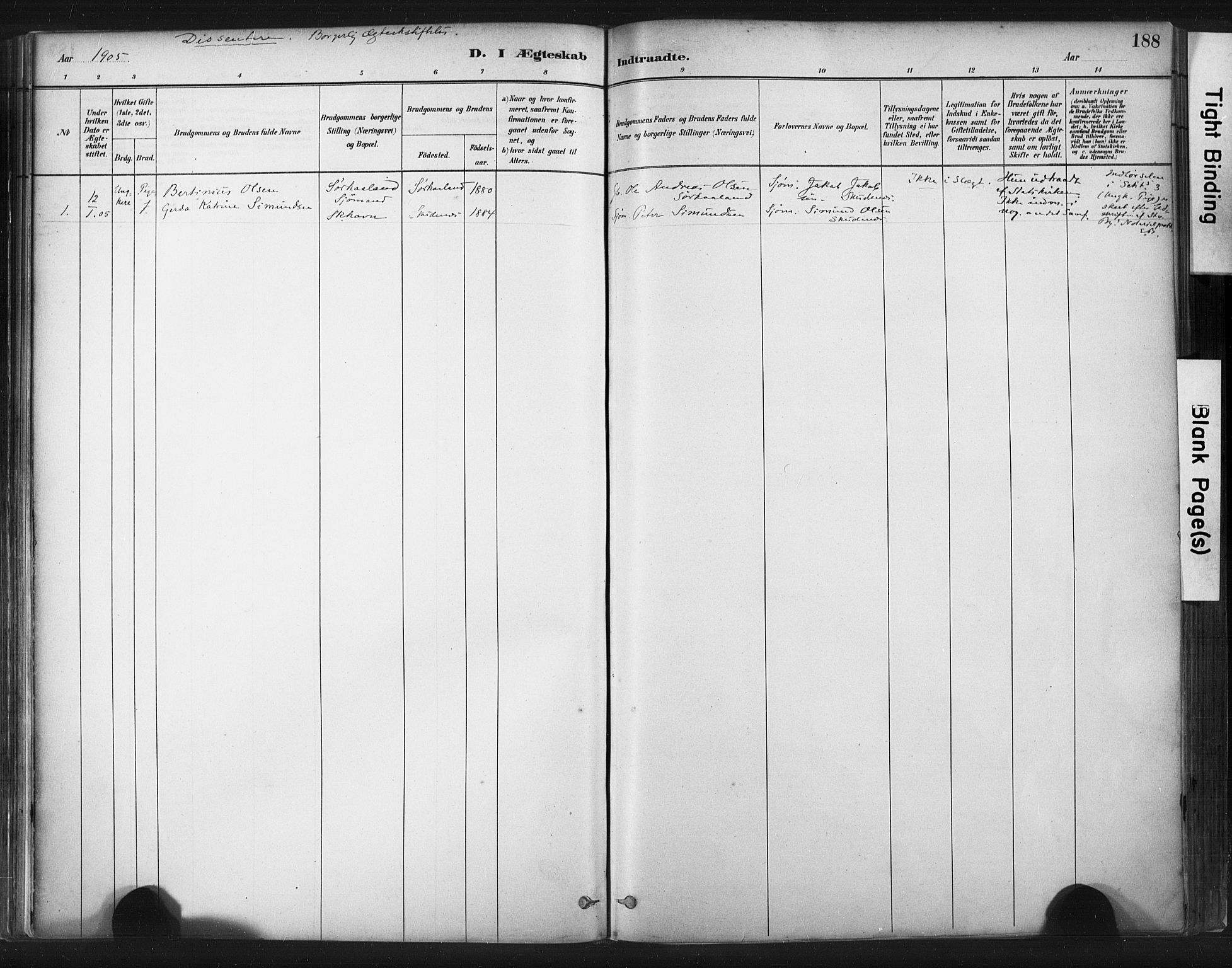 Skudenes sokneprestkontor, SAST/A -101849/H/Ha/Haa/L0009: Parish register (official) no. A 6, 1882-1912, p. 188