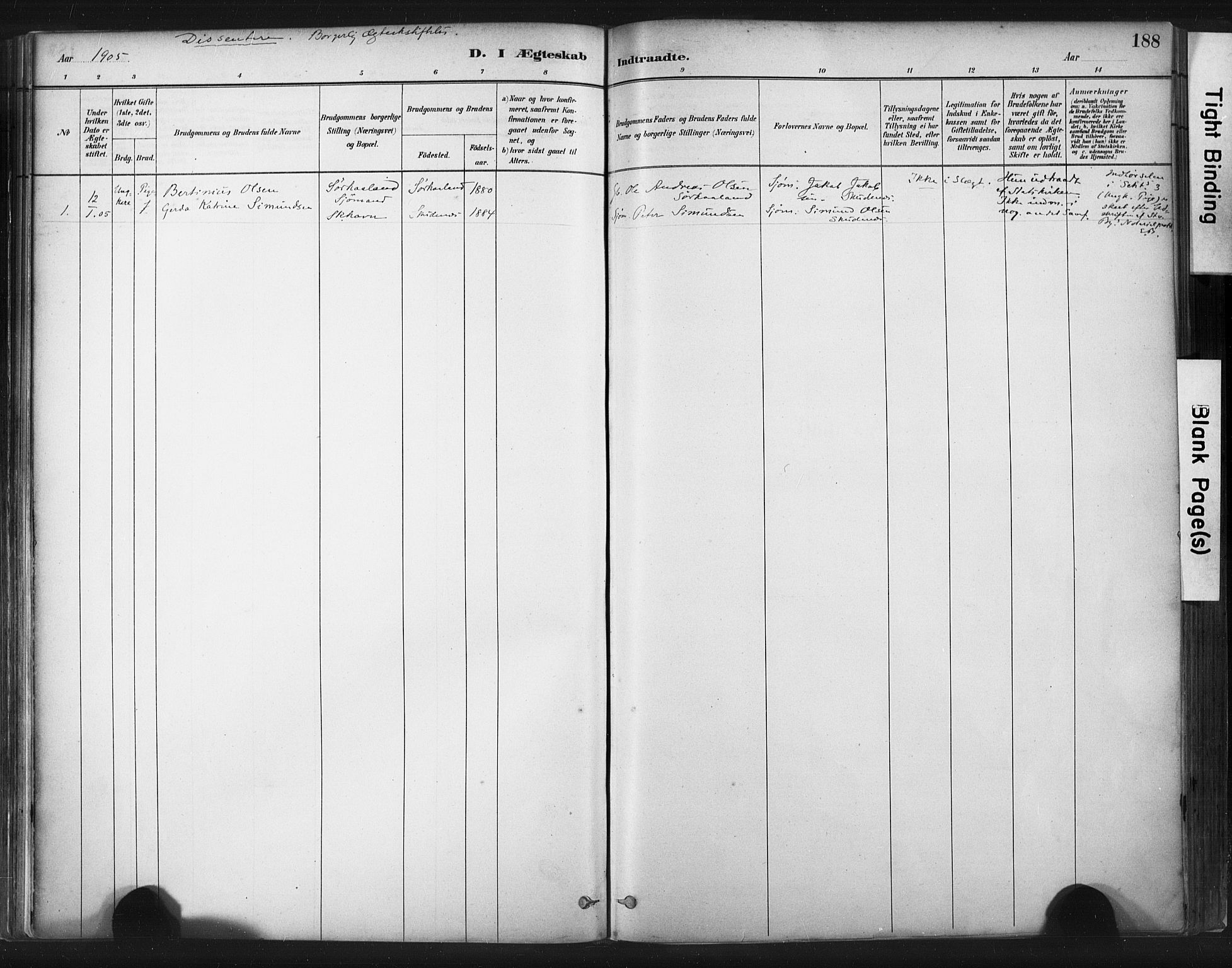 Skudenes sokneprestkontor, AV/SAST-A -101849/H/Ha/Haa/L0009: Parish register (official) no. A 6, 1882-1912, p. 188