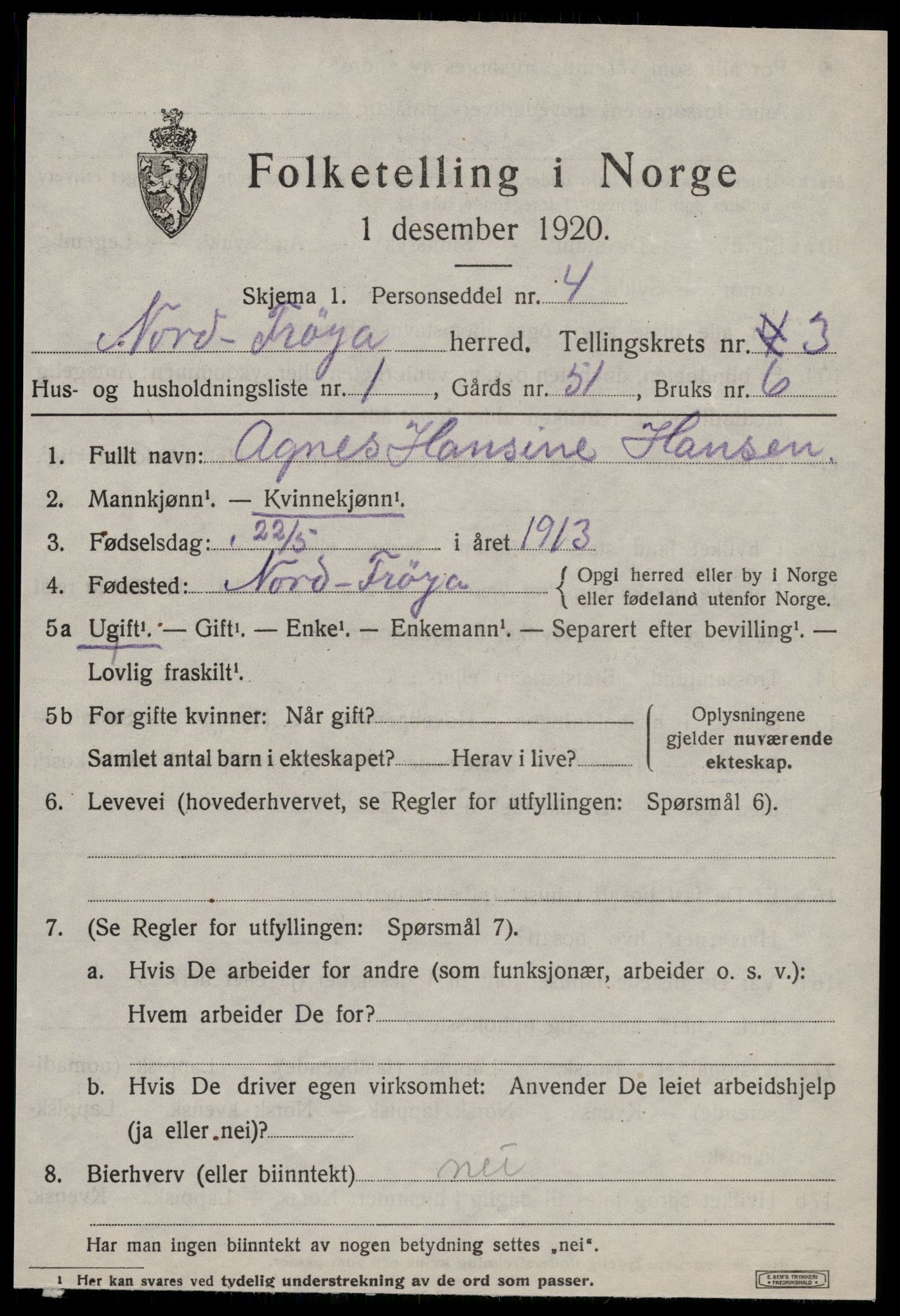 SAT, 1920 census for Nord-Frøya, 1920, p. 7411