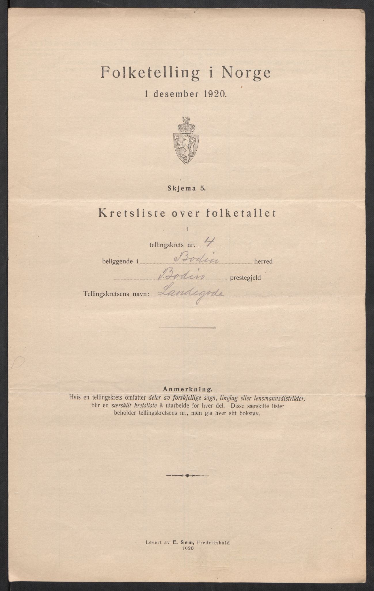 SAT, 1920 census for Bodin, 1920, p. 23