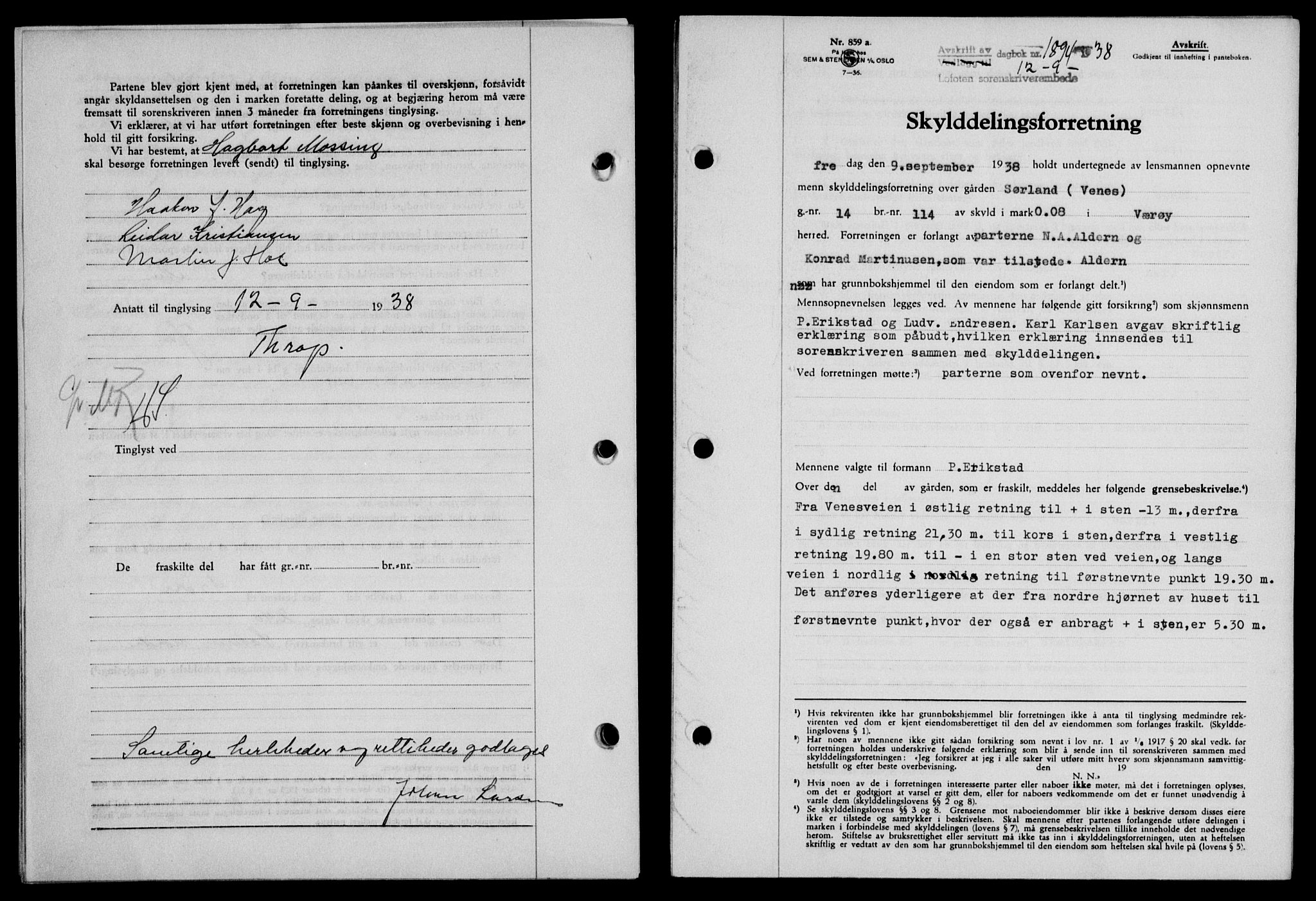Lofoten sorenskriveri, SAT/A-0017/1/2/2C/L0004a: Mortgage book no. 4a, 1938-1938, Diary no: : 1894/1938