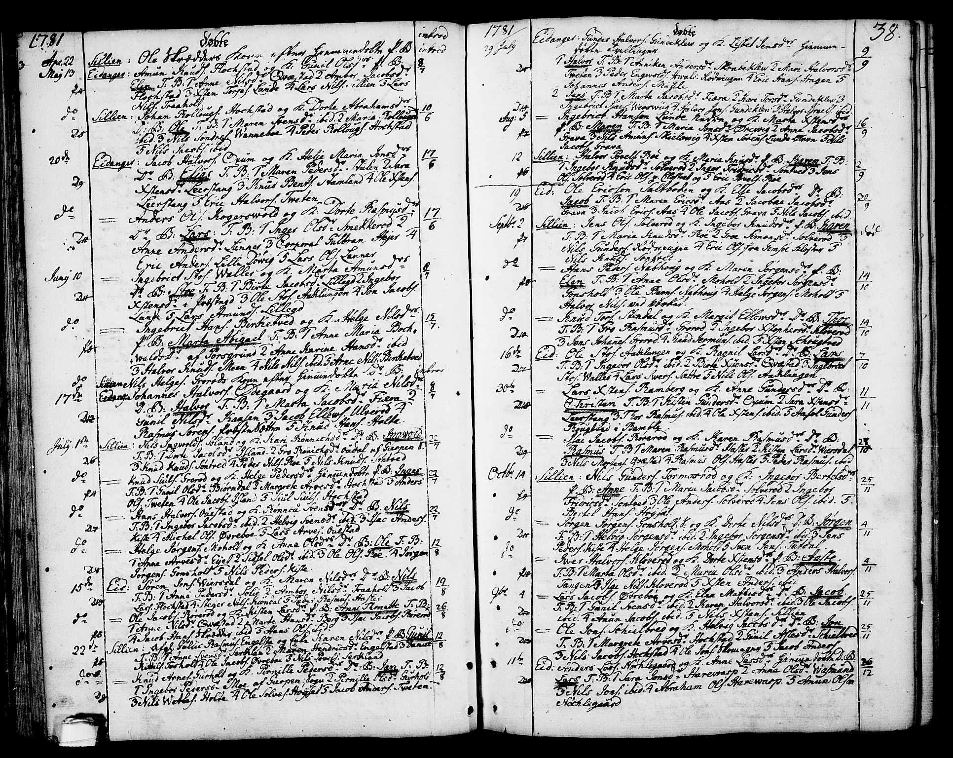 Eidanger kirkebøker, SAKO/A-261/F/Fa/L0006: Parish register (official) no. 6, 1764-1814, p. 38