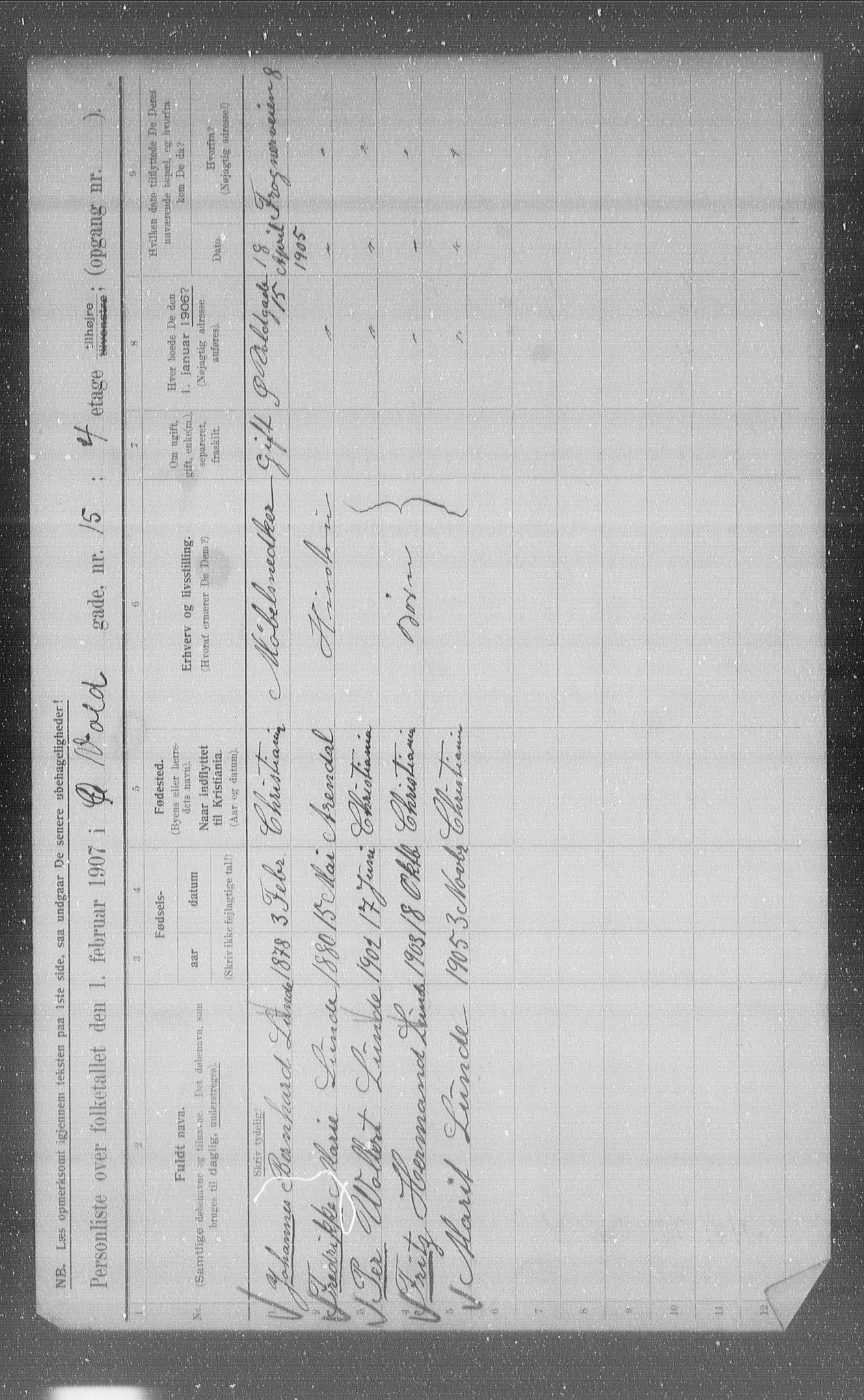 OBA, Municipal Census 1907 for Kristiania, 1907, p. 66096