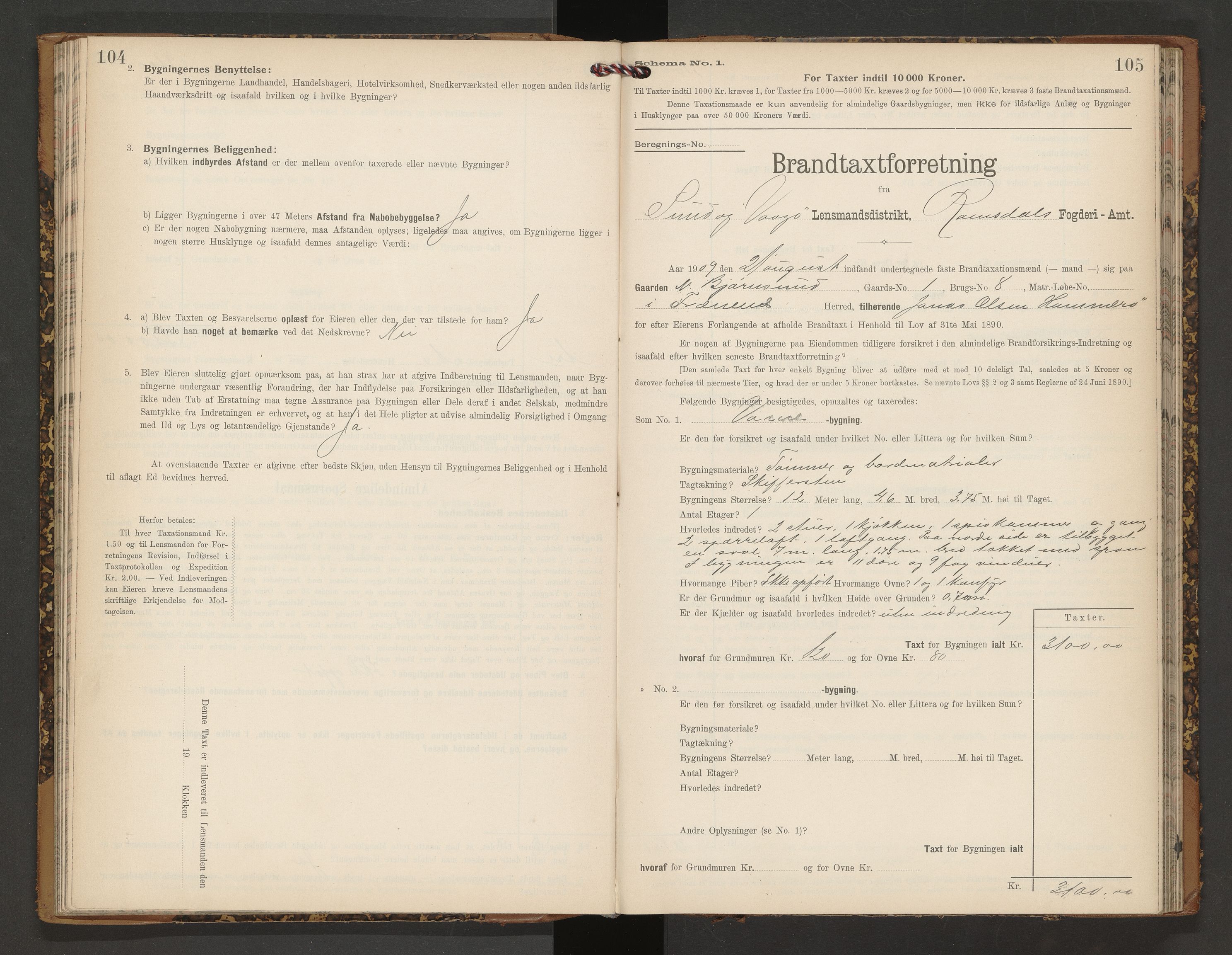 Norges Brannkasse Vågøy og Sund, AV/SAT-A-5504/Fb/L0002: Branntakstprotokoll, 1904-1913, p. 104-105