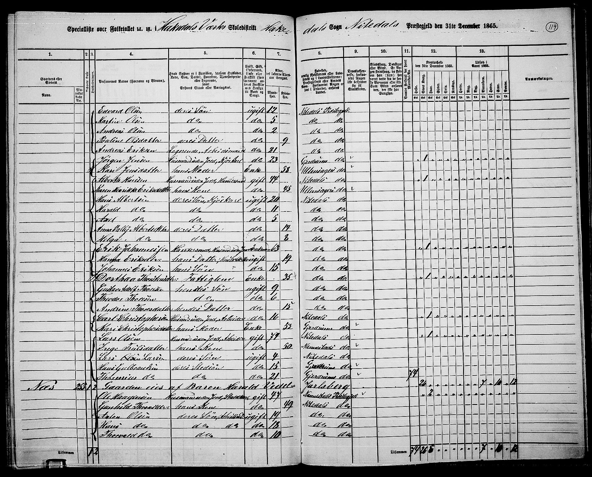 RA, 1865 census for Nittedal, 1865, p. 100