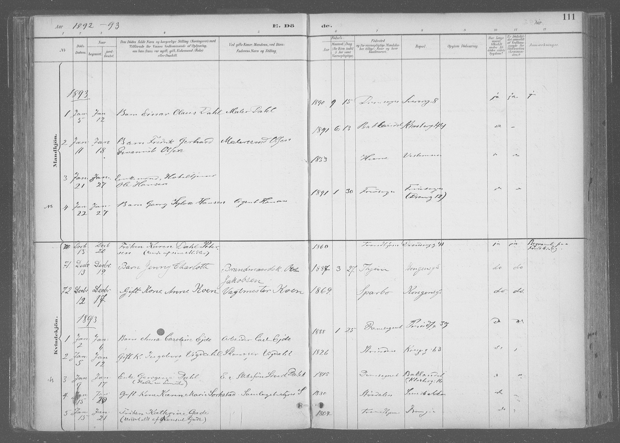 Ministerialprotokoller, klokkerbøker og fødselsregistre - Sør-Trøndelag, SAT/A-1456/601/L0064: Parish register (official) no. 601A31, 1891-1911, p. 111