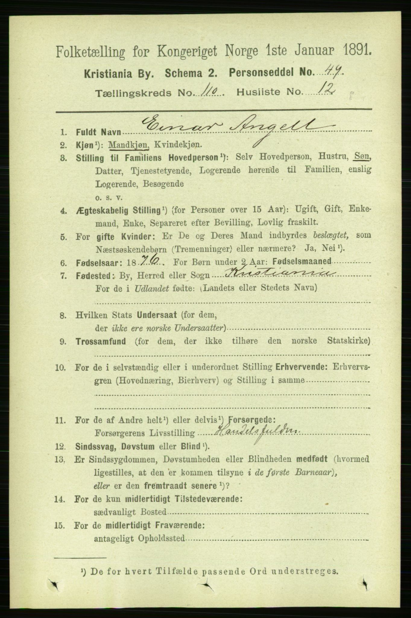 RA, 1891 census for 0301 Kristiania, 1891, p. 57488