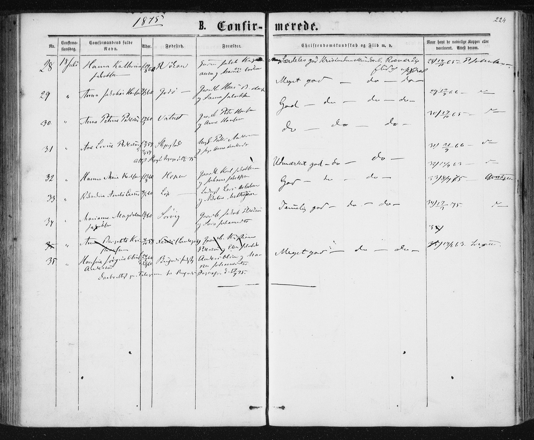 Ministerialprotokoller, klokkerbøker og fødselsregistre - Nordland, AV/SAT-A-1459/801/L0008: Parish register (official) no. 801A08, 1864-1875, p. 224