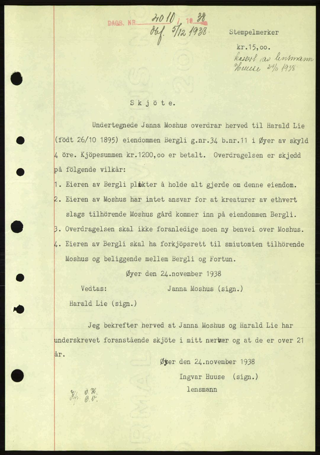 Sør-Gudbrandsdal tingrett, SAH/TING-004/H/Hb/Hbd/L0005: Mortgage book no. A5, 1938-1939, Diary no: : 2010/1938