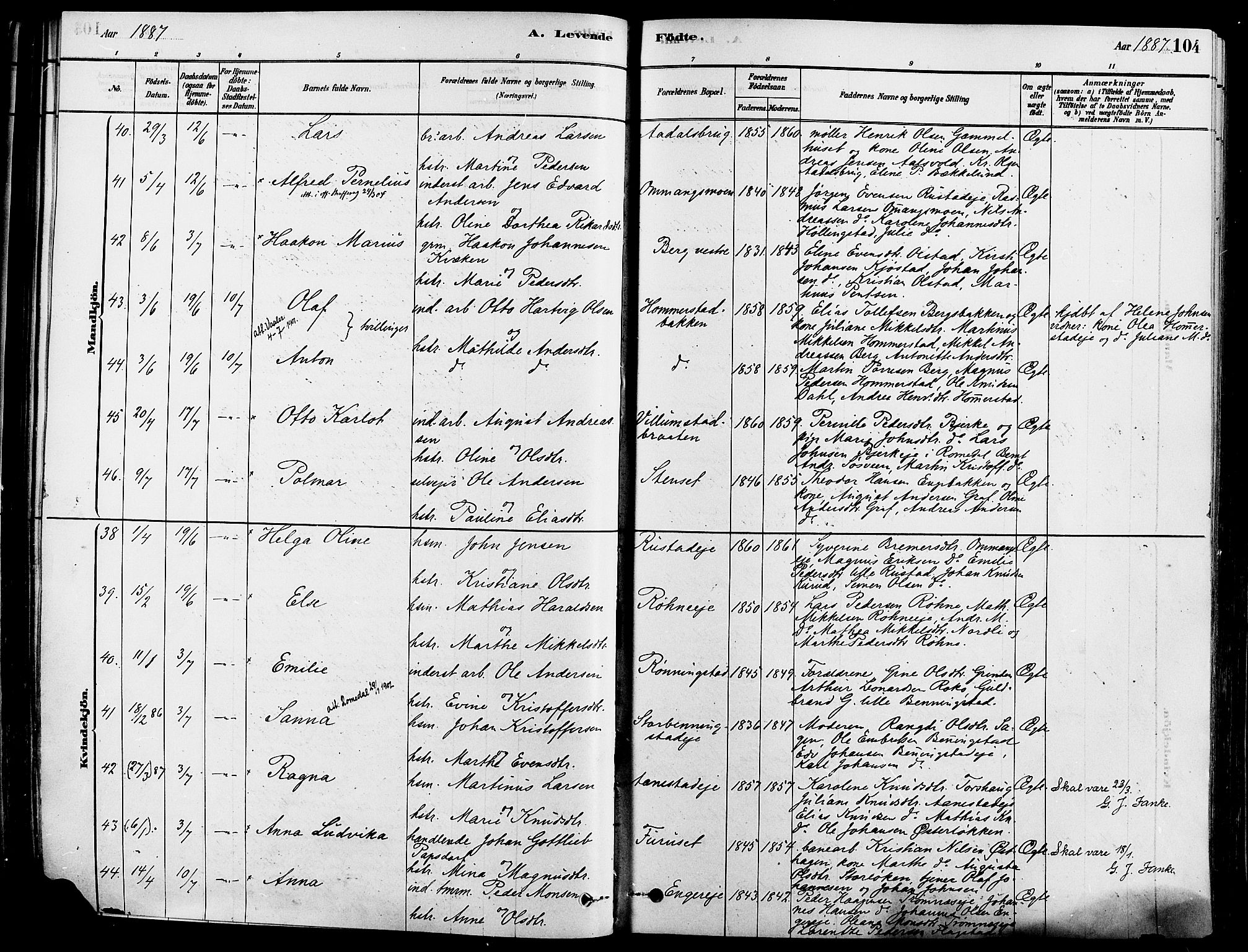 Løten prestekontor, SAH/PREST-022/K/Ka/L0009: Parish register (official) no. 9, 1878-1891, p. 104