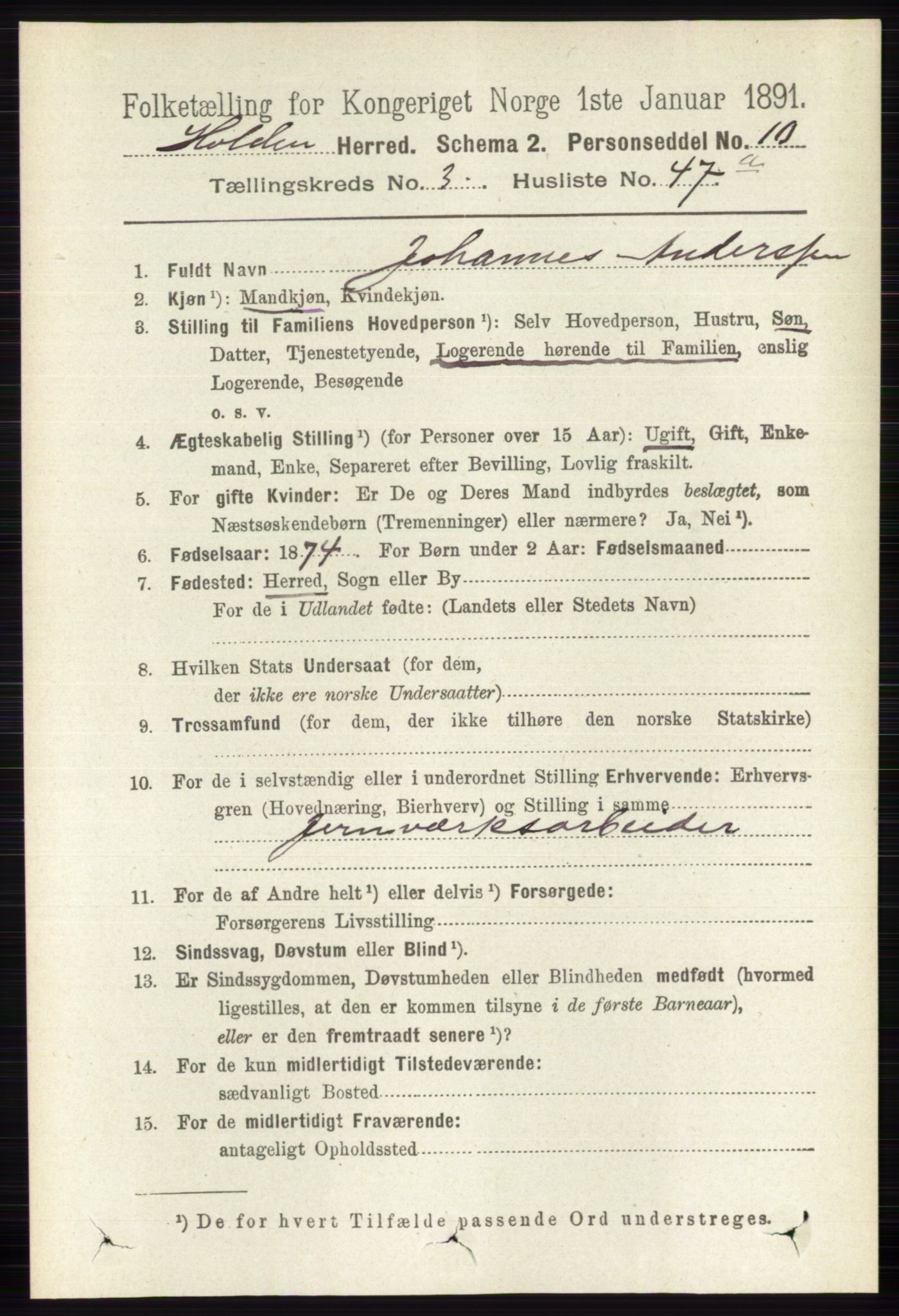 RA, 1891 census for 0819 Holla, 1891, p. 1838