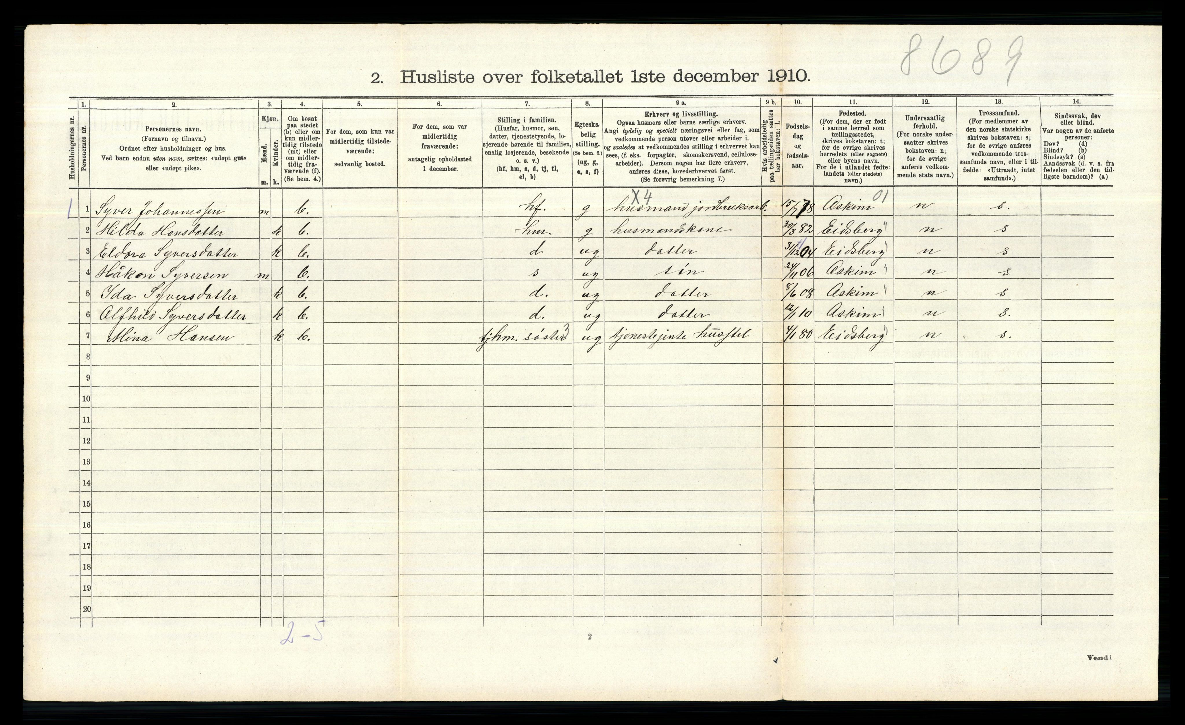 RA, 1910 census for Hobøl, 1910, p. 473