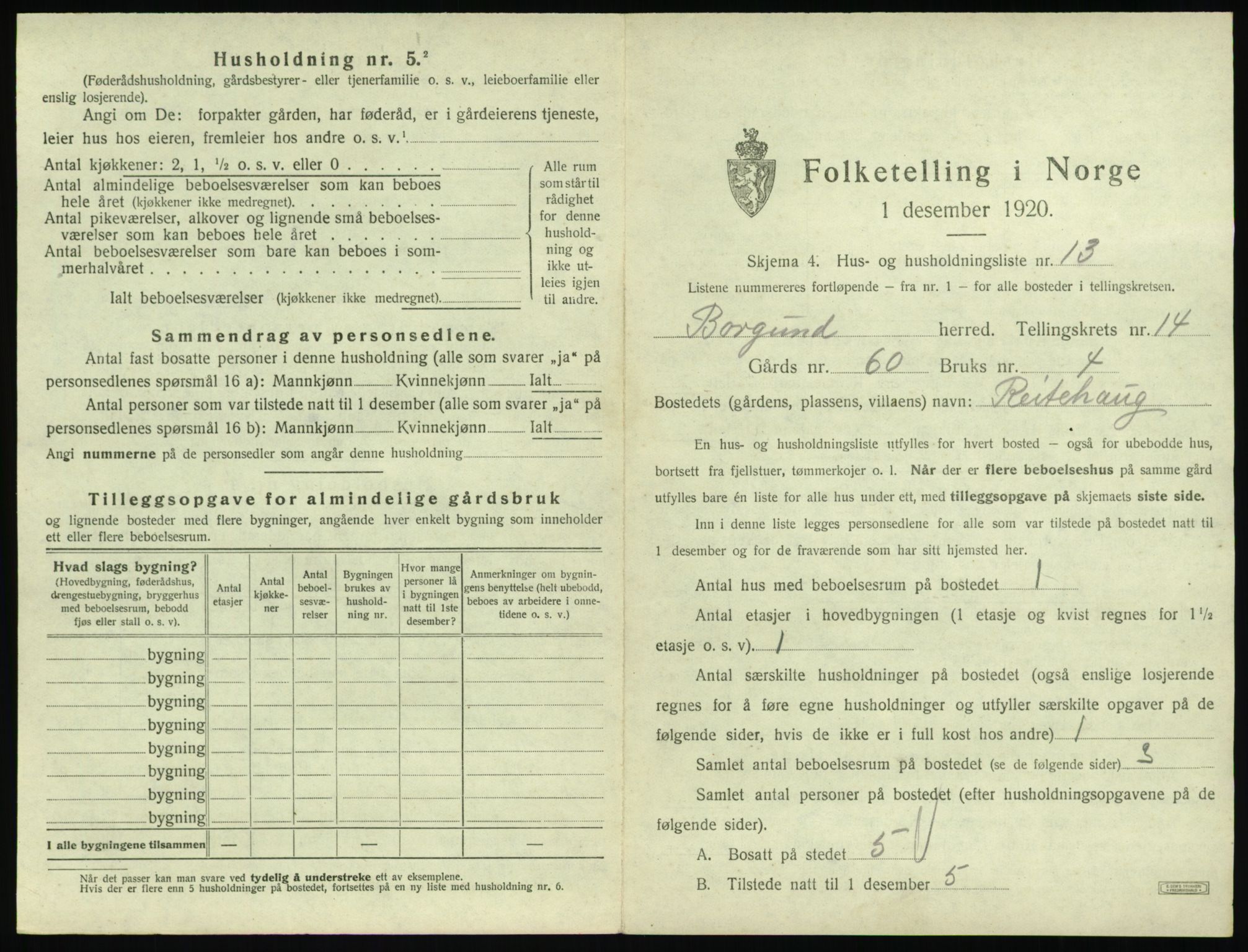 SAT, 1920 census for Borgund, 1920, p. 1318