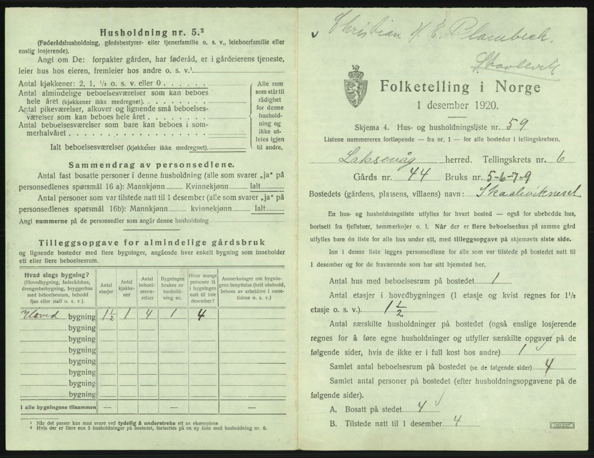 SAB, 1920 census for Laksevåg, 1920, p. 1541