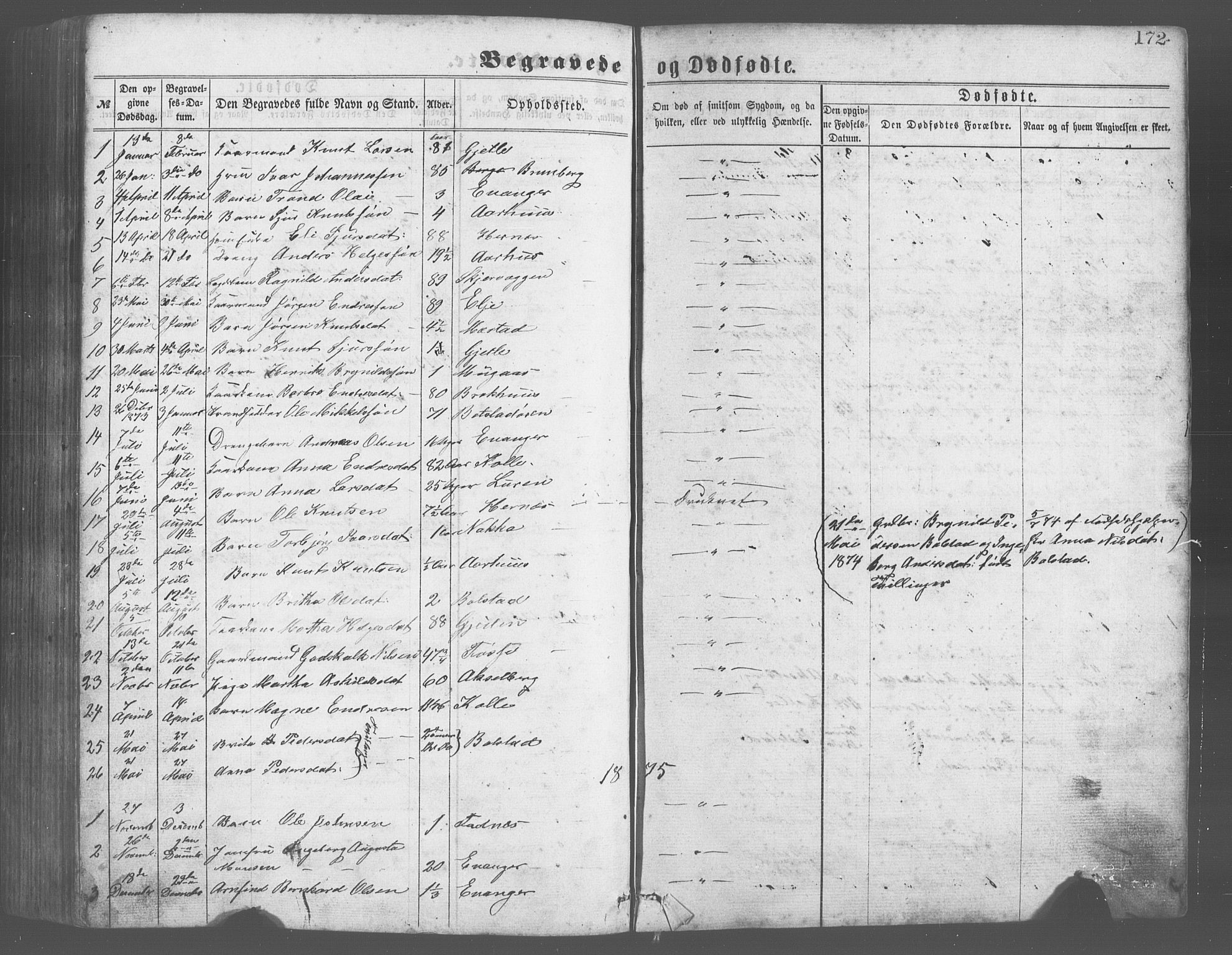 Evanger sokneprestembete, SAB/A-99924: Parish register (copy) no. A 2, 1863-1879, p. 172