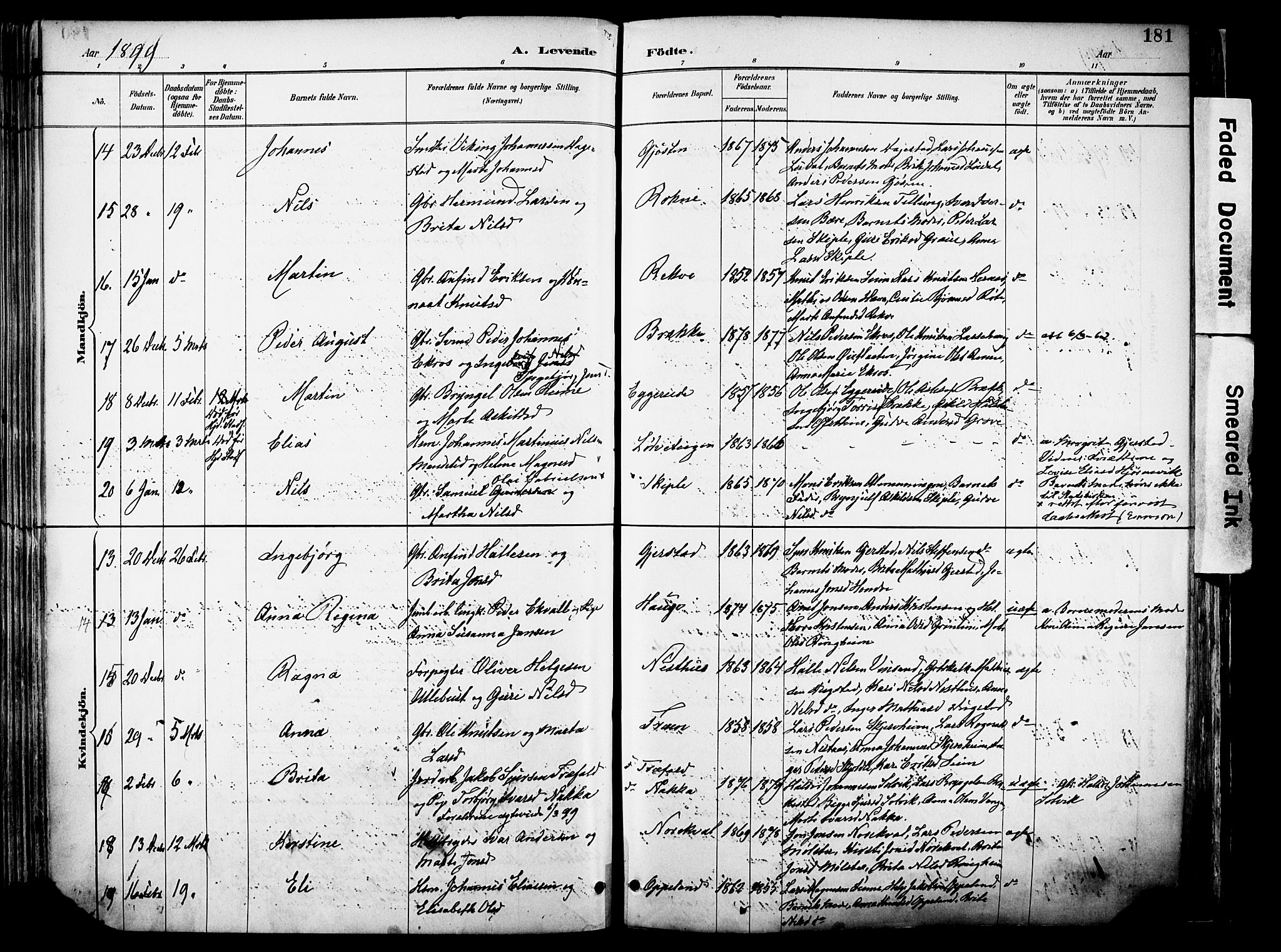 Voss sokneprestembete, AV/SAB-A-79001/H/Haa: Parish register (official) no. A 21, 1887-1903, p. 181