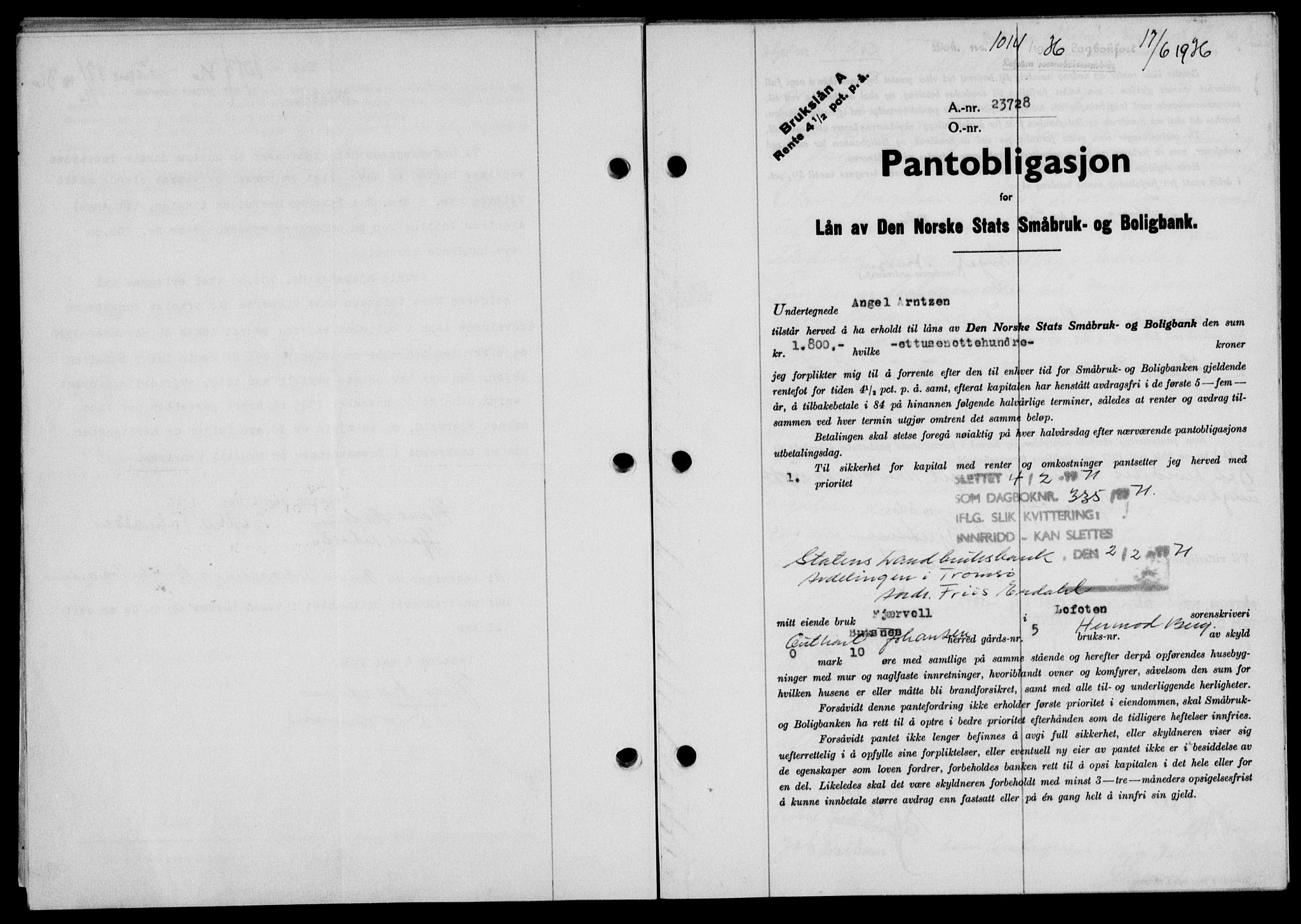 Lofoten sorenskriveri, SAT/A-0017/1/2/2C/L0033b: Mortgage book no. 33b, 1936-1936, Diary no: : 1014/1936