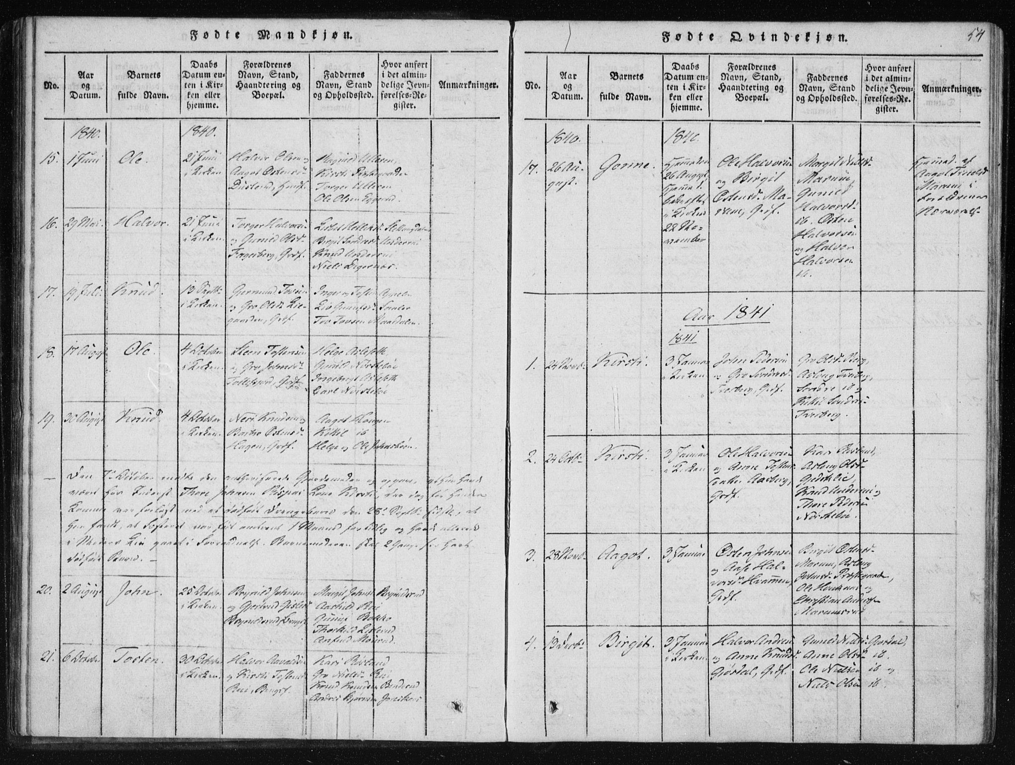 Tinn kirkebøker, SAKO/A-308/F/Fb/L0001: Parish register (official) no. II 1, 1815-1843, p. 54